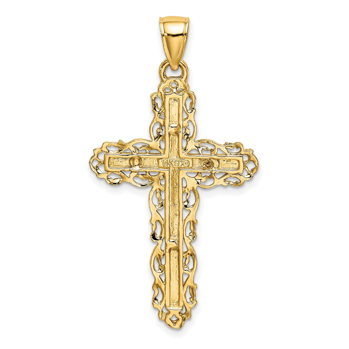 14k Yellow Gold Cross Pendant with Filigree Openwork Design for Men and Women