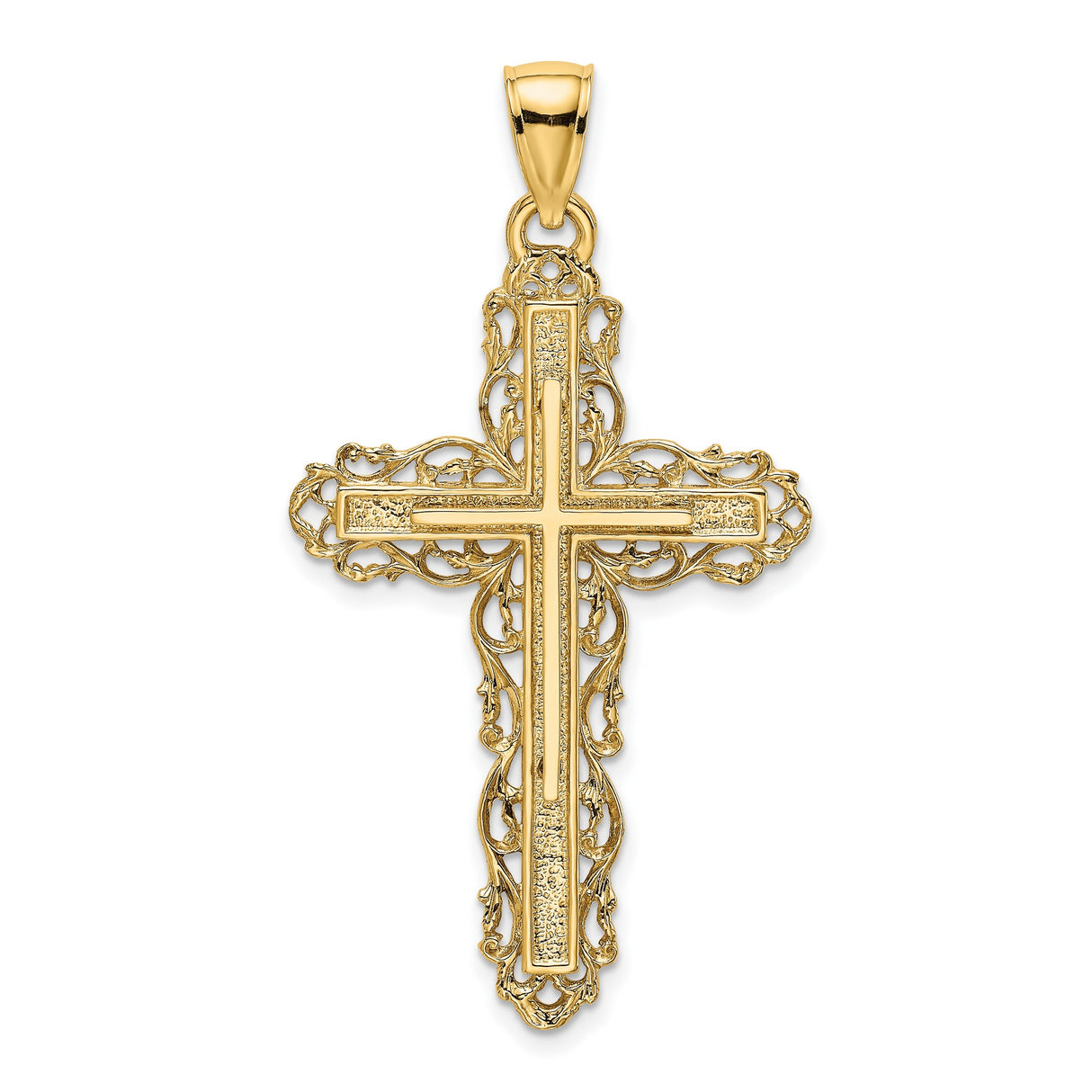 14k Yellow Gold Cross Pendant with Filigree Openwork Design for Men and Women
