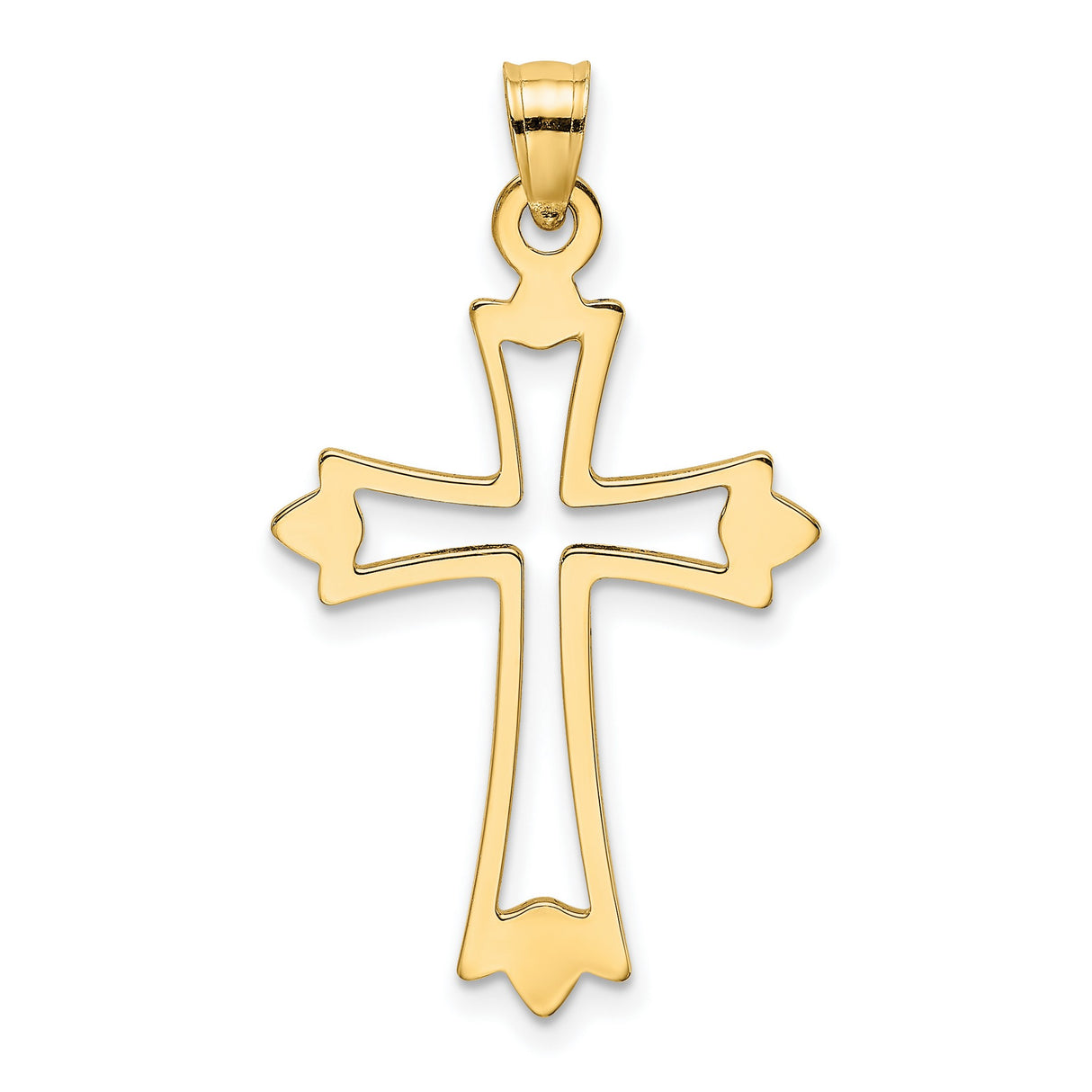 14k Yellow Gold Cross Pendant with Modern Openwork Design, Polished Finish