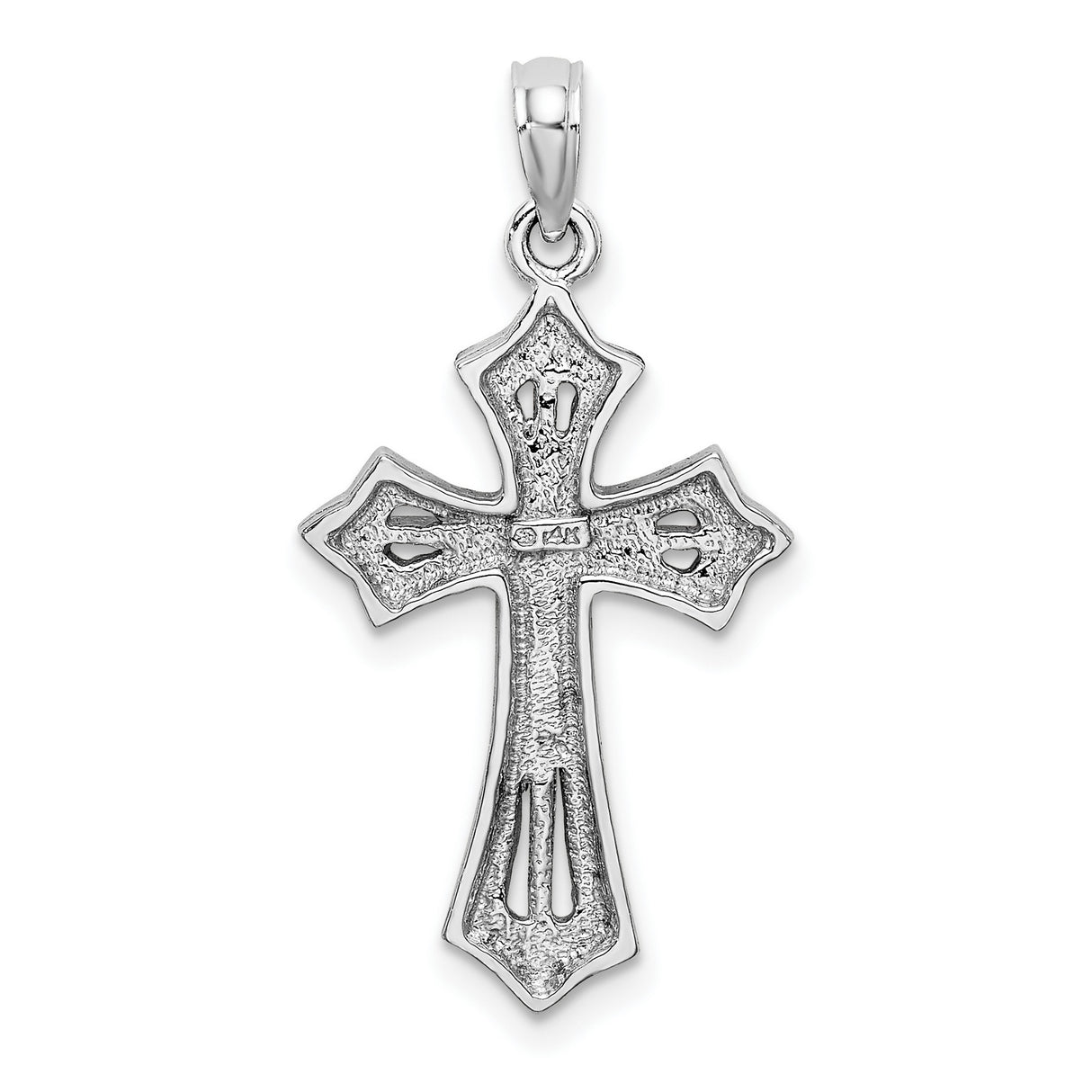 14k White Gold Cross Pendant with Beaded Openwork Design and Flared Edges