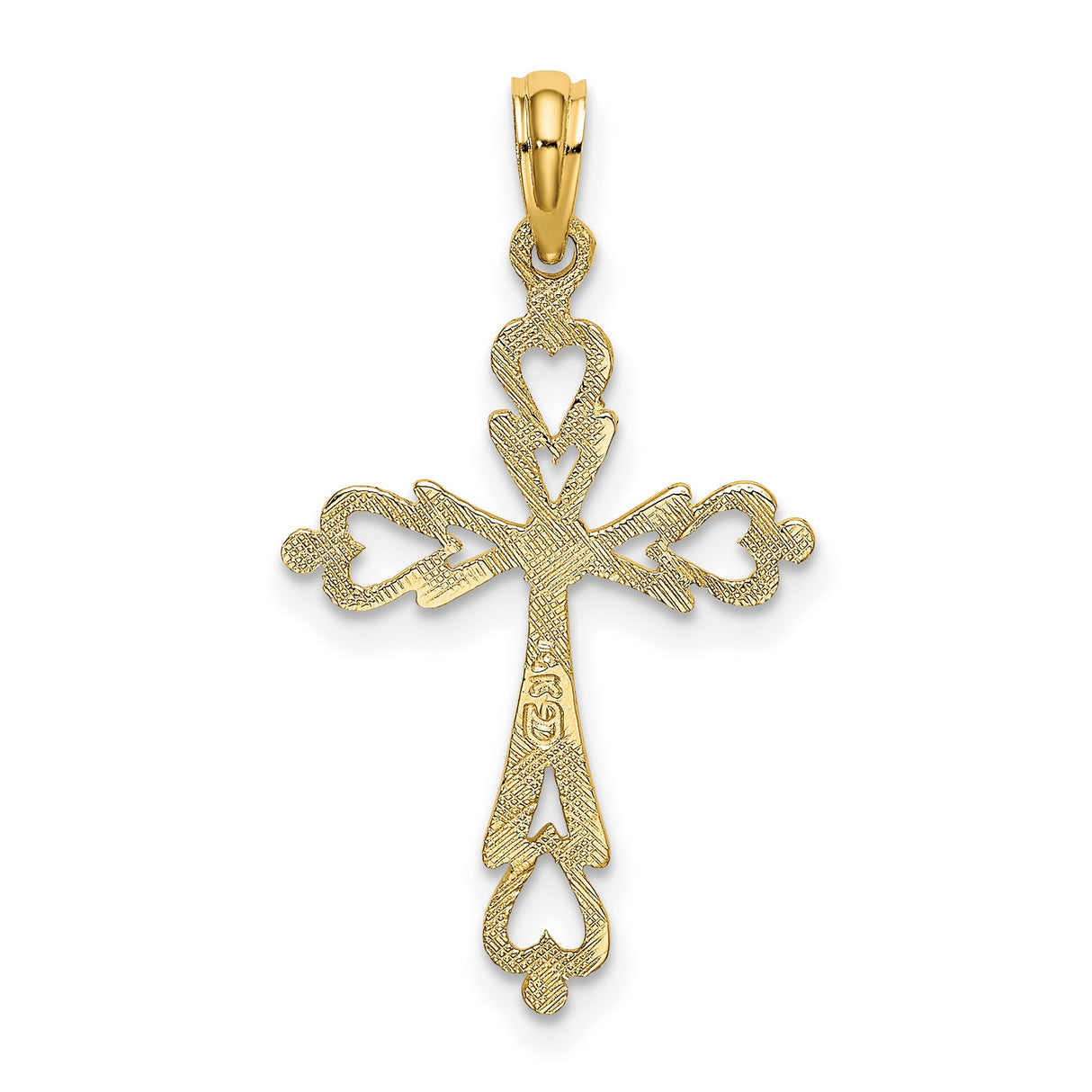 14k Yellow Gold Cross Pendant with Flared Ends and Heart Accents
