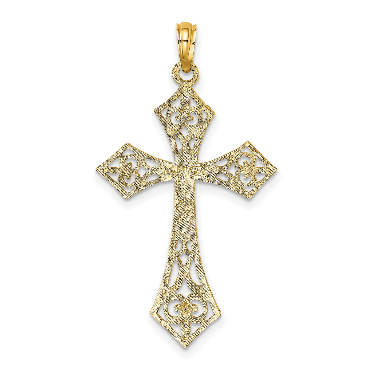 14k Yellow Gold Cross Pendant with Filigree Scroll Detail and Polished Finish