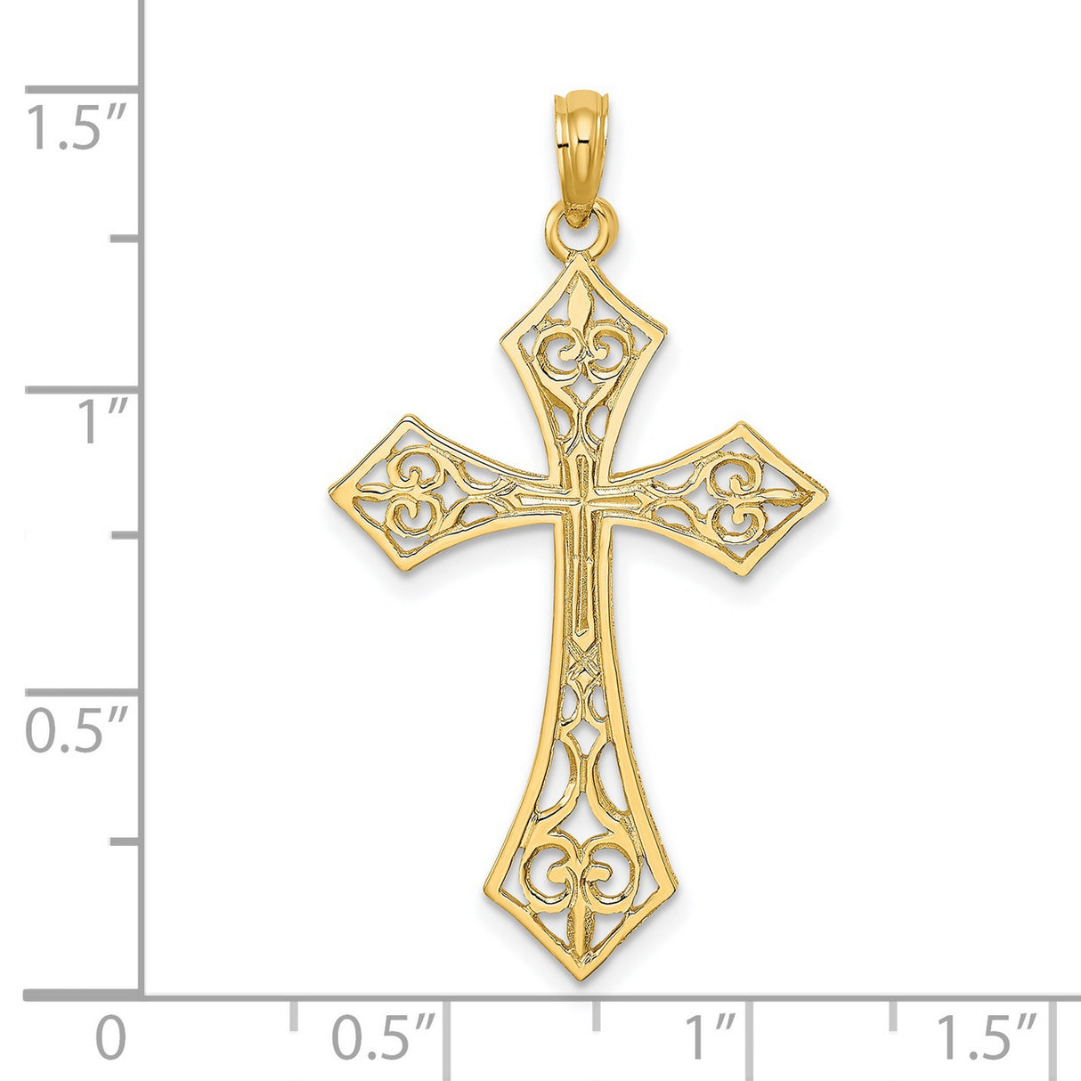 14k Yellow Gold Cross Pendant with Filigree Scroll Detail and Polished Finish