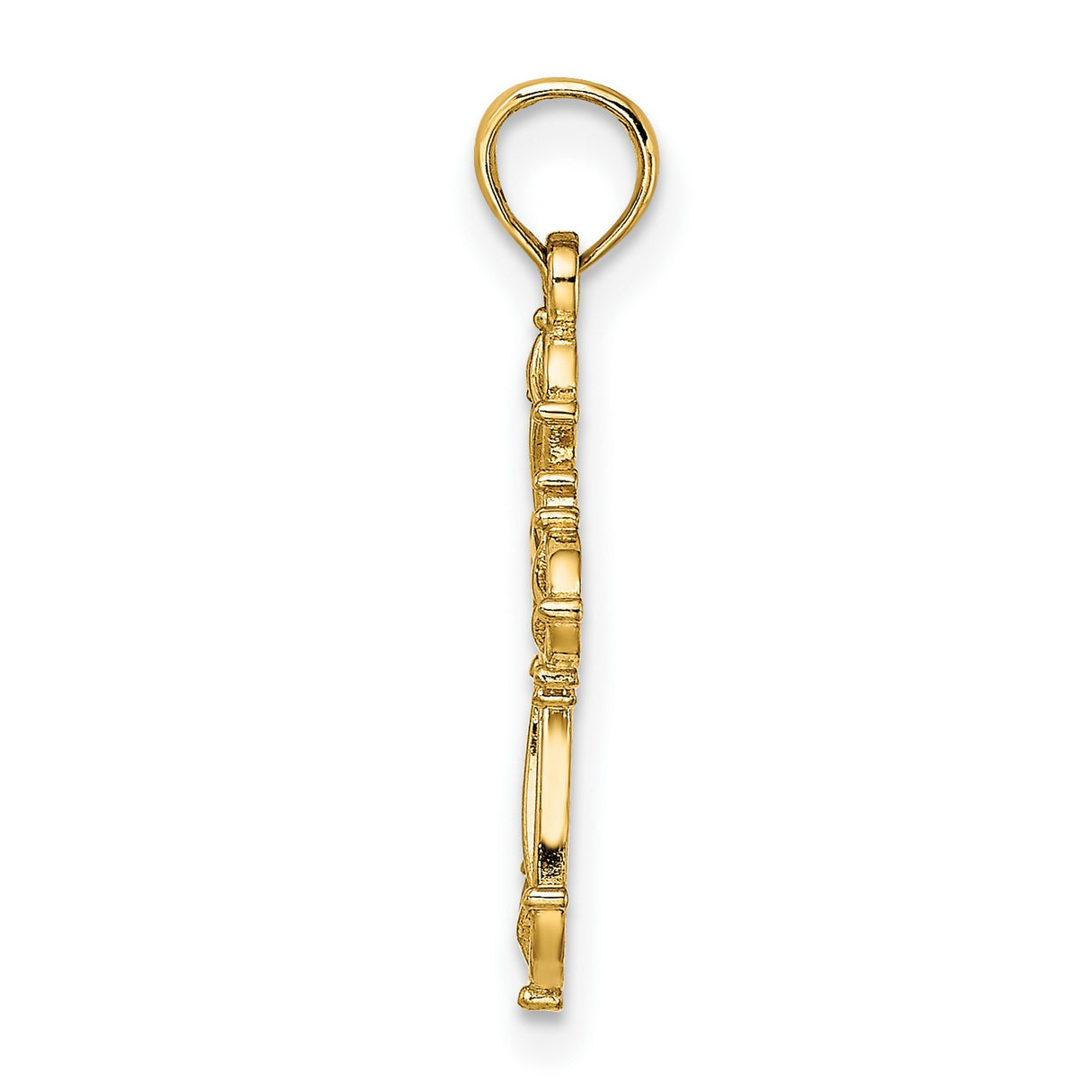 14k Yellow Gold Cross Pendant with Openwork Lace Design, High Polish Religious Charm