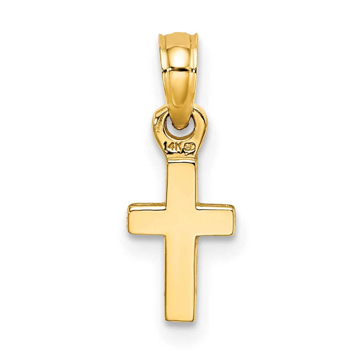 14k Yellow Gold Cross Pendant, Polished Solid Gold Latin Cross Charm, Religious Jewelry for Men and Women