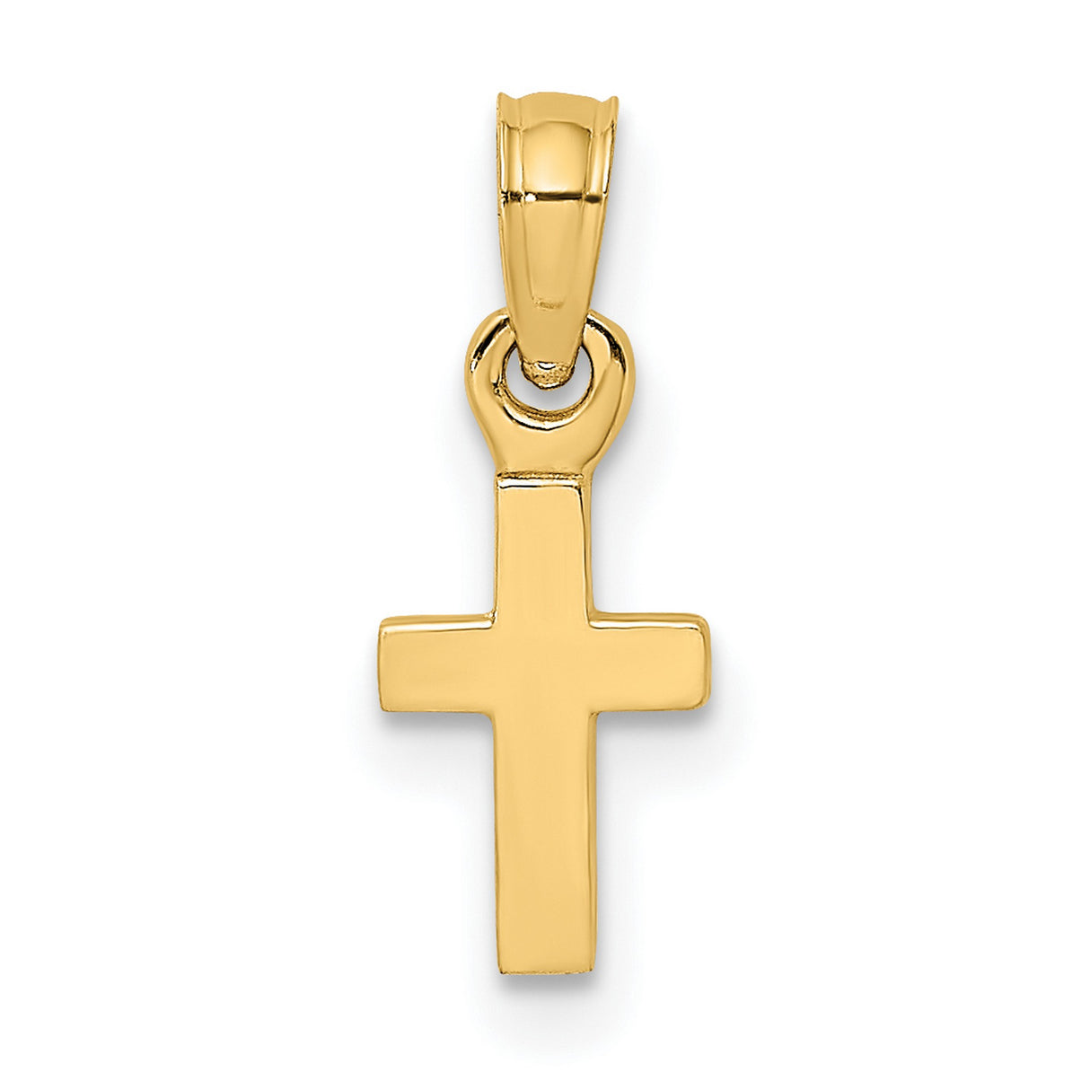 14k Yellow Gold Cross Pendant, Polished Solid Gold Latin Cross Charm, Religious Jewelry for Men and Women
