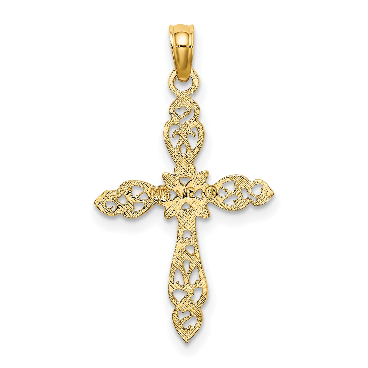 14k Yellow Gold Cross Pendant with Filigree Scrollwork and Starburst Detail