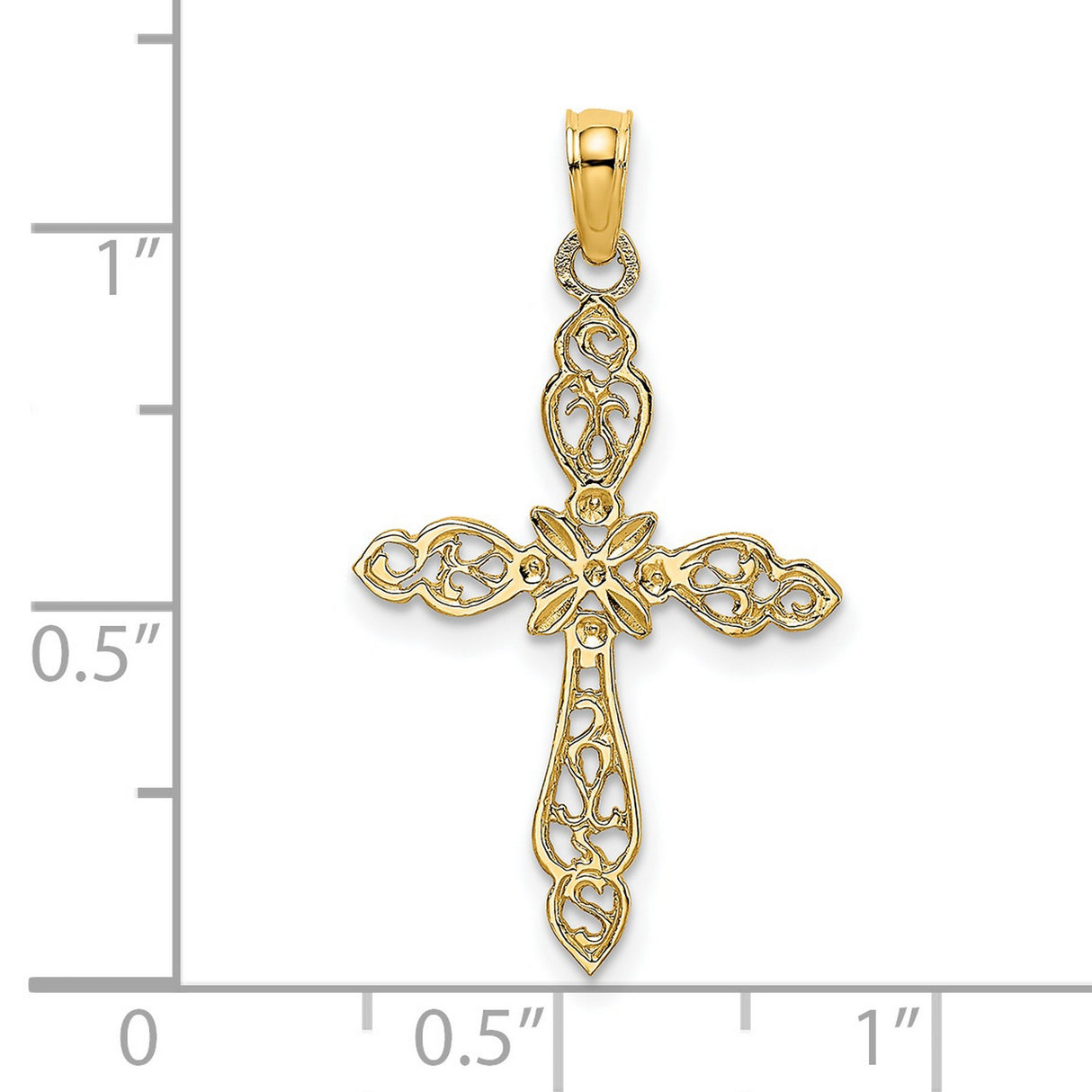 14k Yellow Gold Cross Pendant with Filigree Scrollwork and Starburst Detail