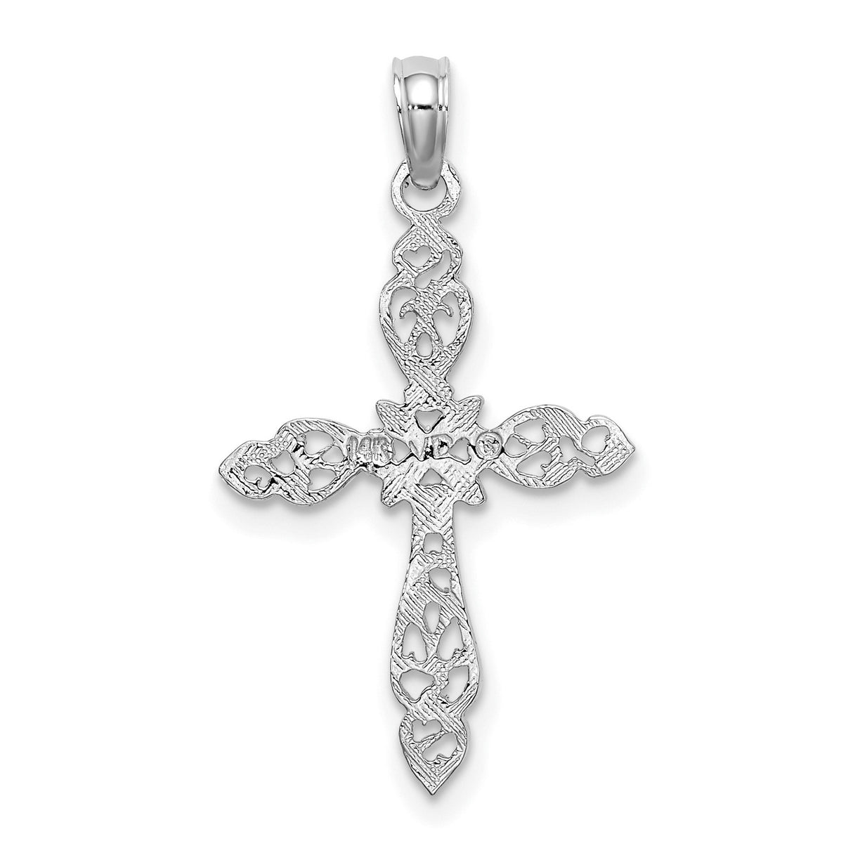 14k White Gold Cross Pendant with Filigree and Starburst Design for Men and Women
