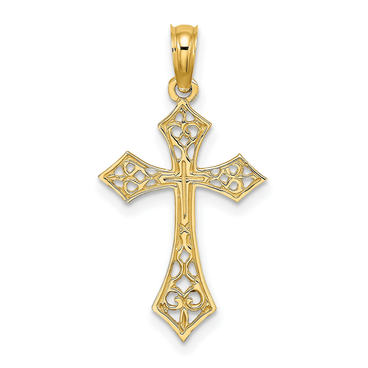 14k Yellow Gold Cross Pendant with Filigree Openwork, Vintage Gothic Religious Design