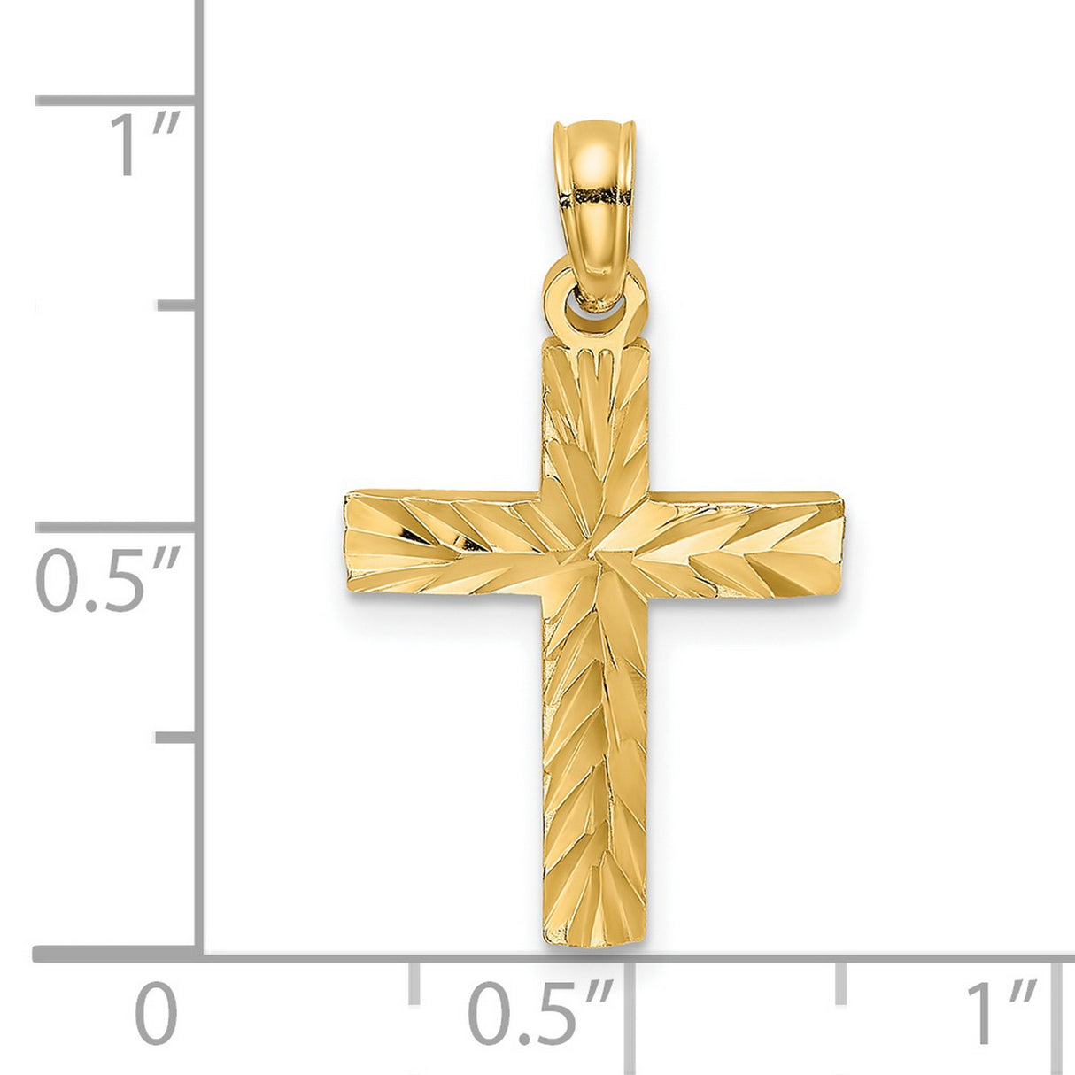 14k Yellow Gold Cross Pendant with Textured Design, Religious Style for Men and Women