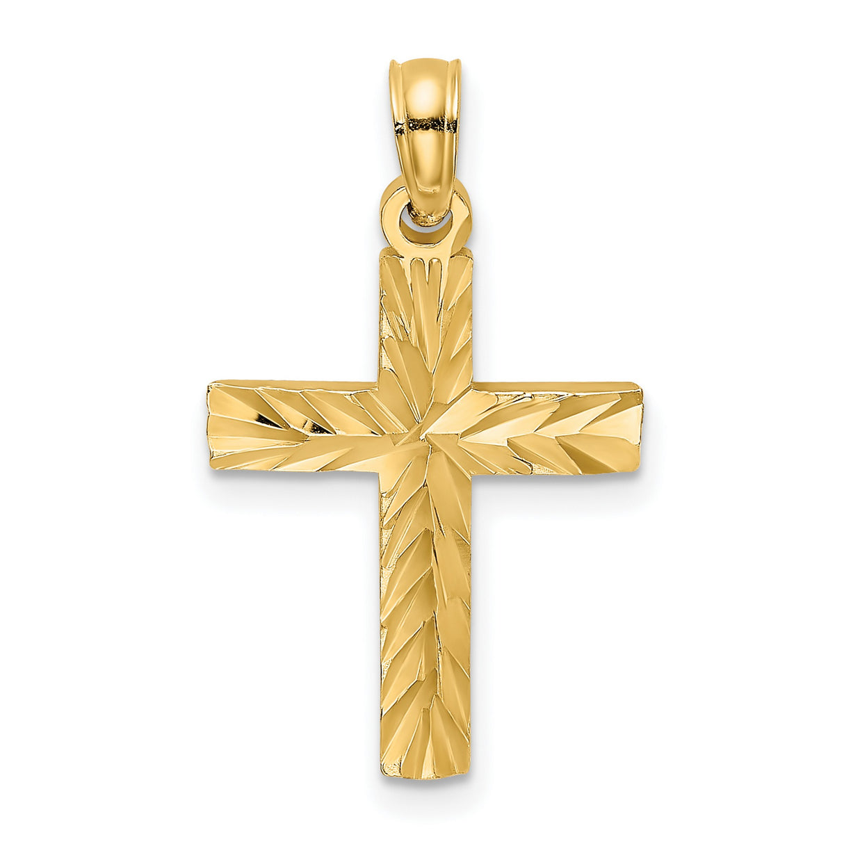 14k Yellow Gold Cross Pendant with Textured Design, Religious Style for Men and Women