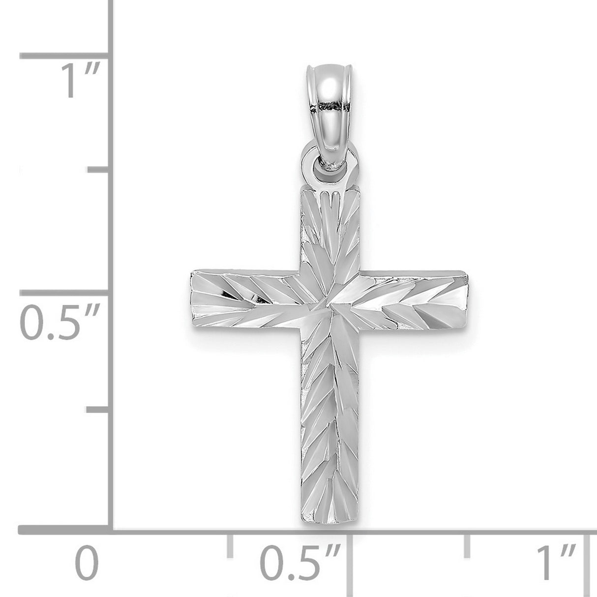 14k White Gold Cross Pendant, Diamond Cut Block Style, High Polish Religious Charm
