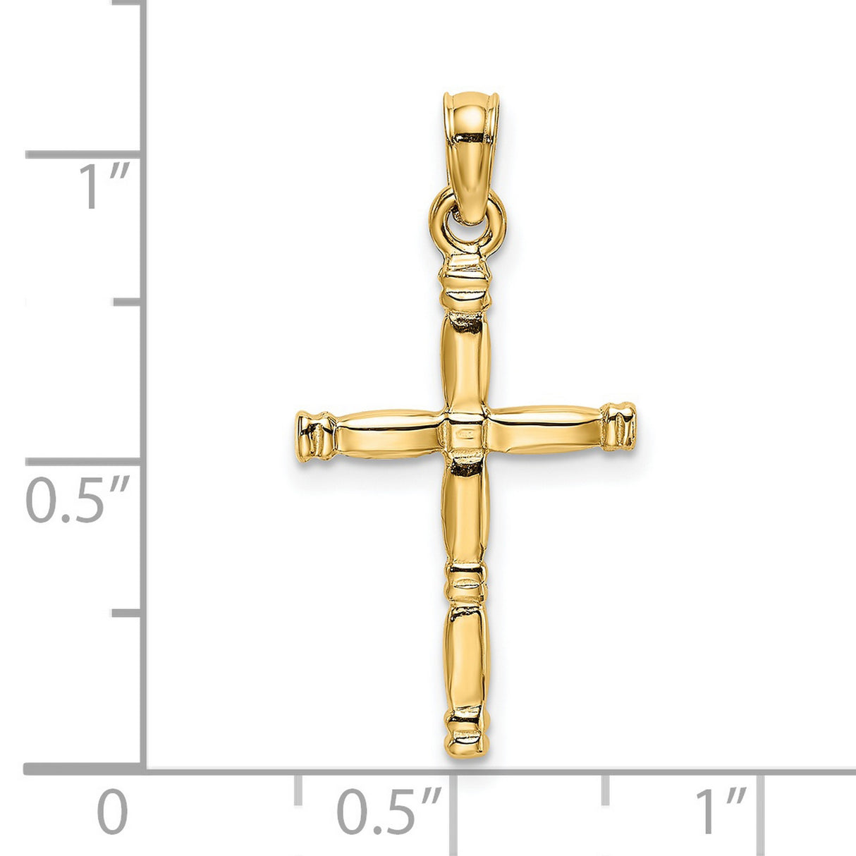 14k Yellow Gold Bamboo Cross Pendant with Polished Detail and Spiritual Design