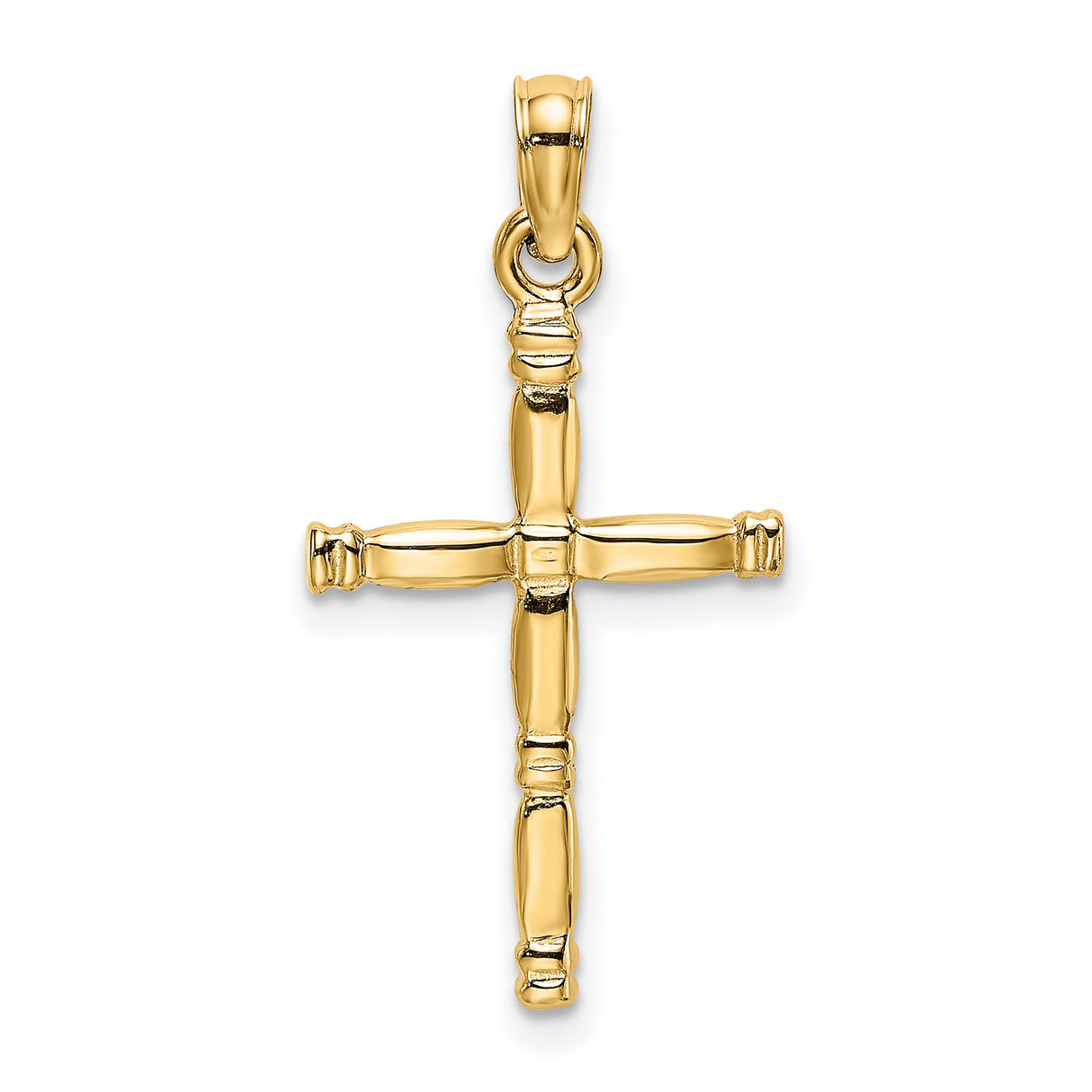 14k Yellow Gold Cross Pendant with Bamboo Texture and Organic Design for Men and Women