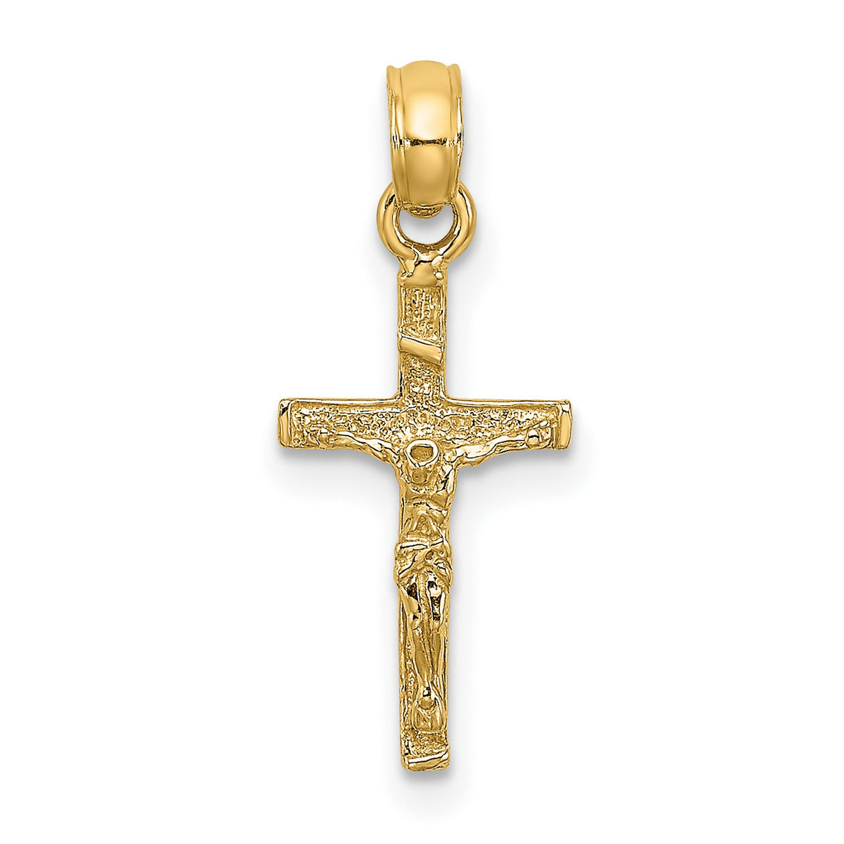 14k Yellow Gold Crucifix Cross Pendant with Jesus Figure, Religious Charm for Men and Women