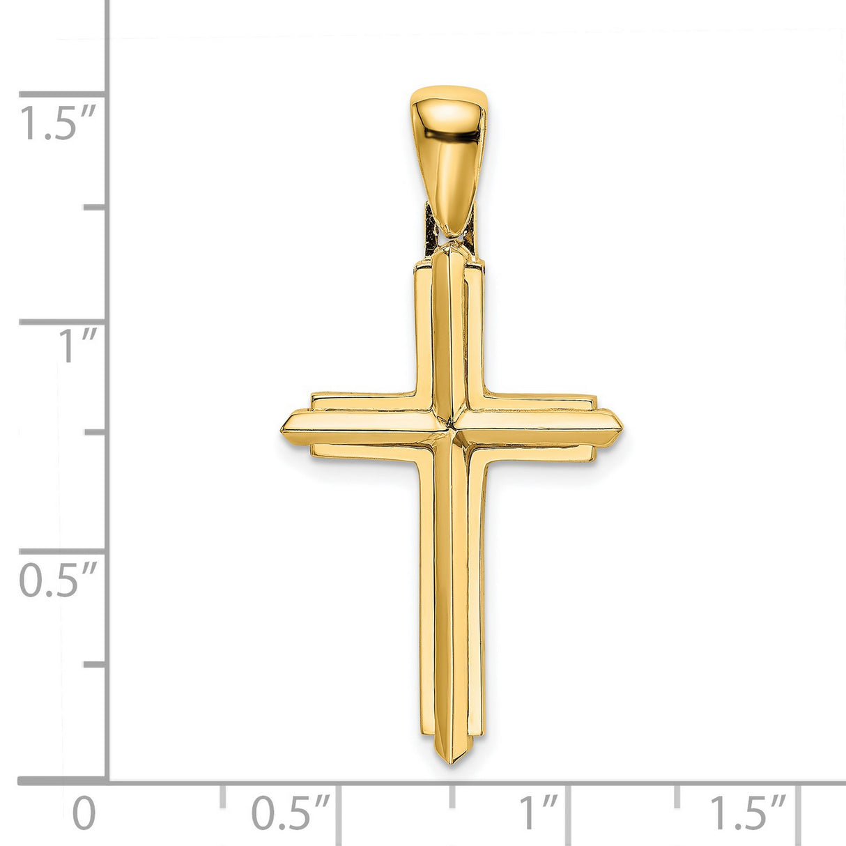 14k Yellow Gold Cross Pendant with Beveled Edges and Mirror Finish for Men and Women