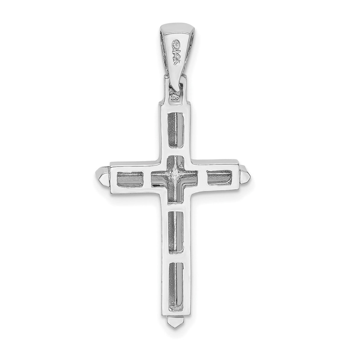 14k White Gold Cross Pendant, Modern Layered Design, Polished Religious Charm for Men and Women