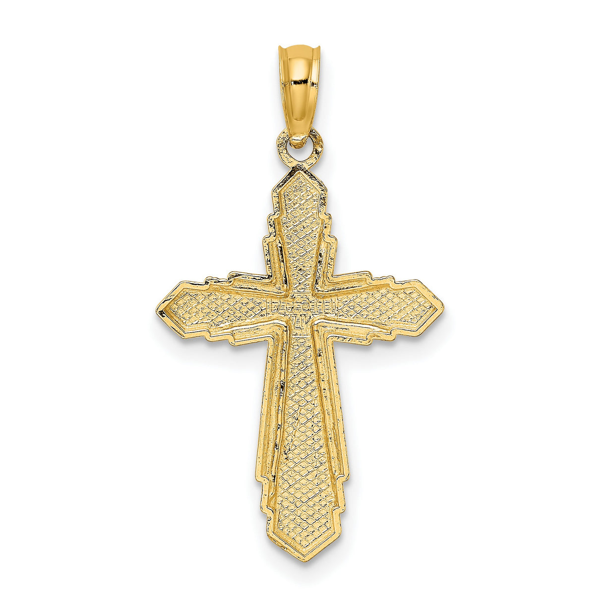 14k Yellow Gold Cross Pendant with Polished Finish and Milgrain Edge for Men and Women