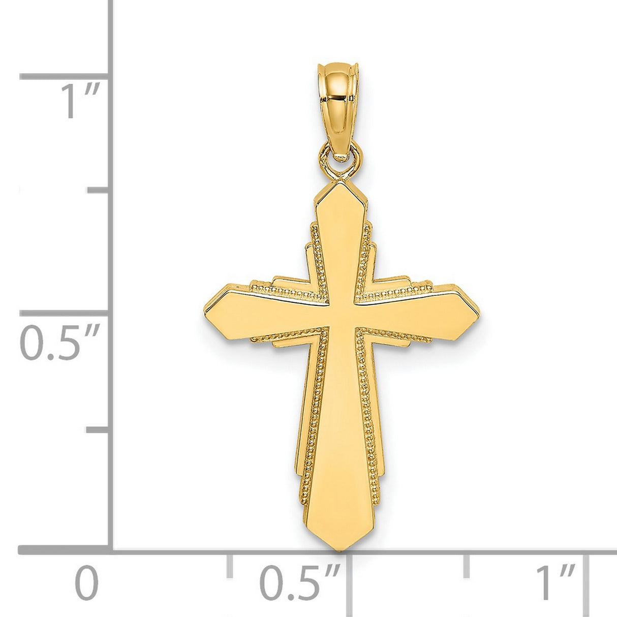 14k Yellow Gold Cross Pendant with Polished Finish and Milgrain Edge for Men and Women