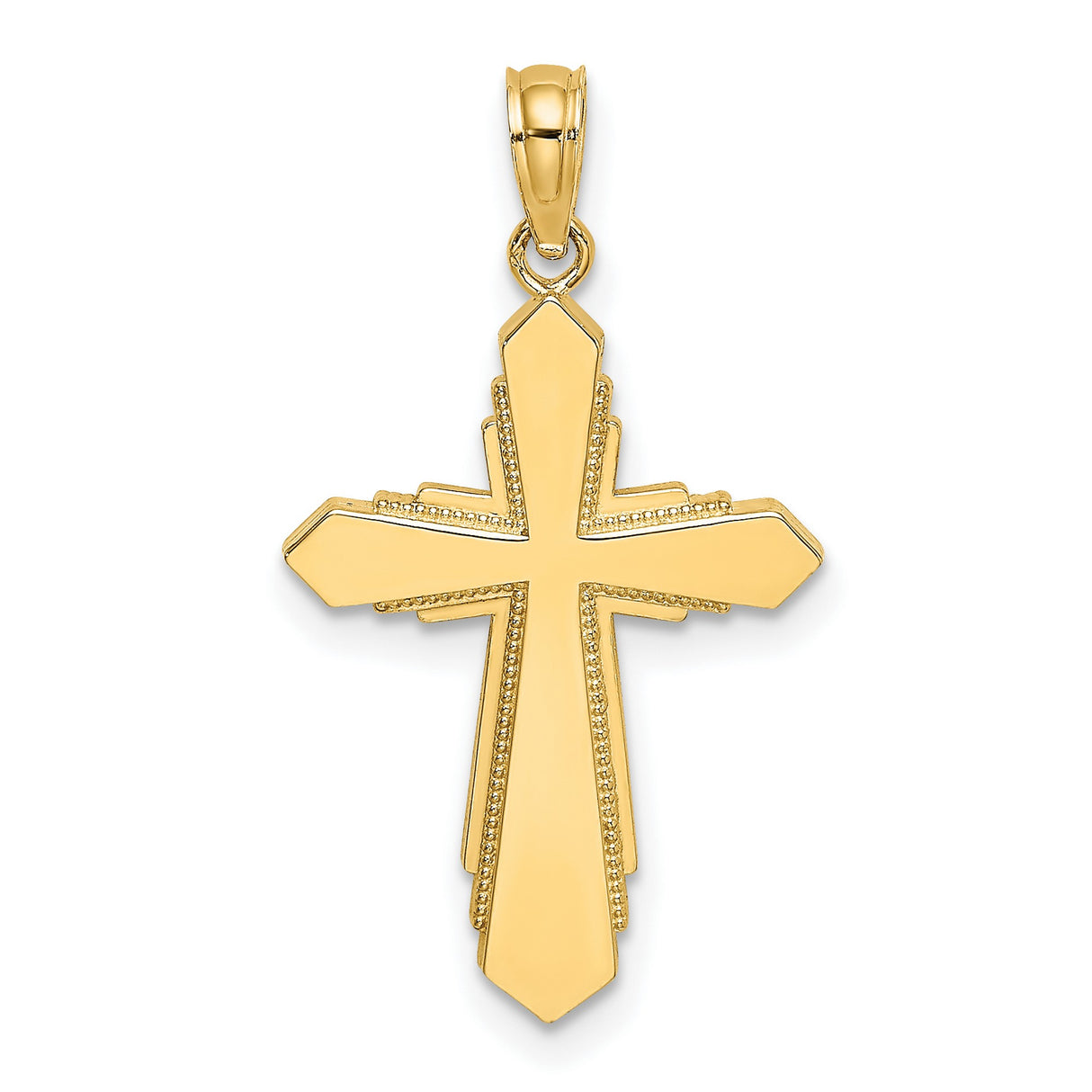 14k Yellow Gold Cross Pendant with Polished Finish and Milgrain Edge for Men and Women