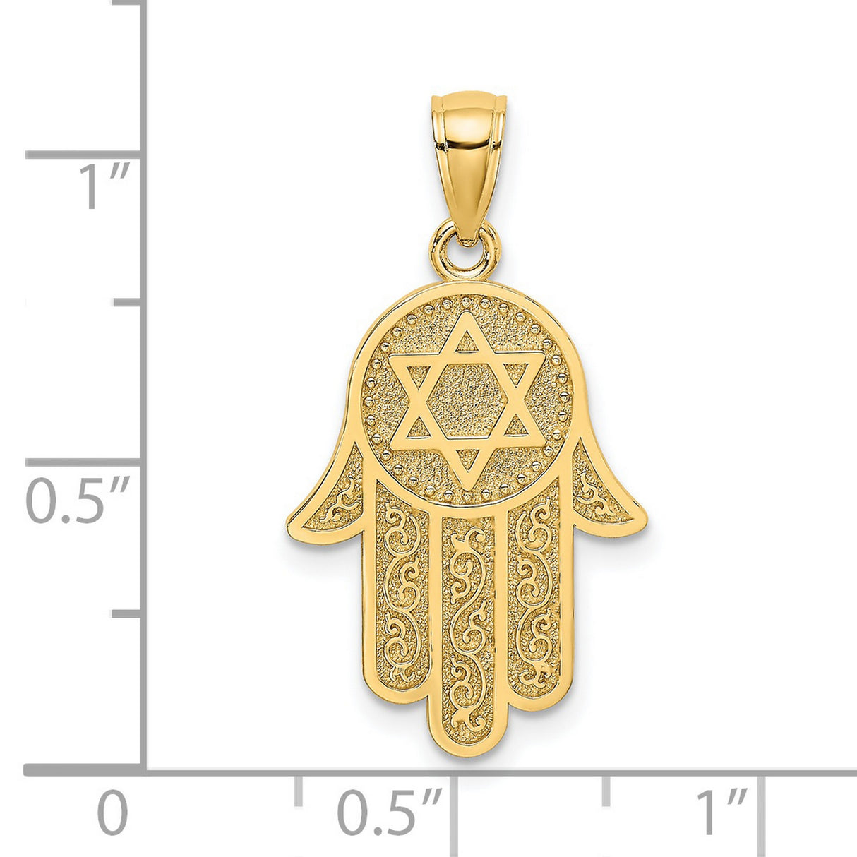 14k Yellow Gold Hamsa Hand Pendant with Star of David, Jewish Spiritual Symbol for Protection