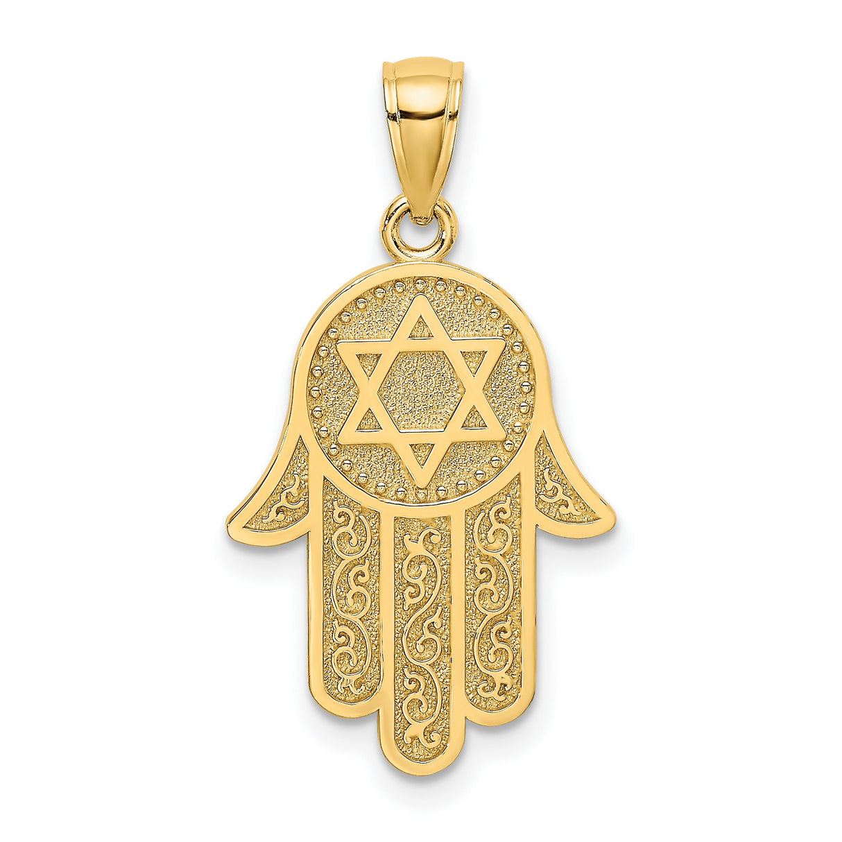 14k Yellow Gold Hamsa Hand Pendant with Star of David, Jewish Spiritual Symbol for Protection