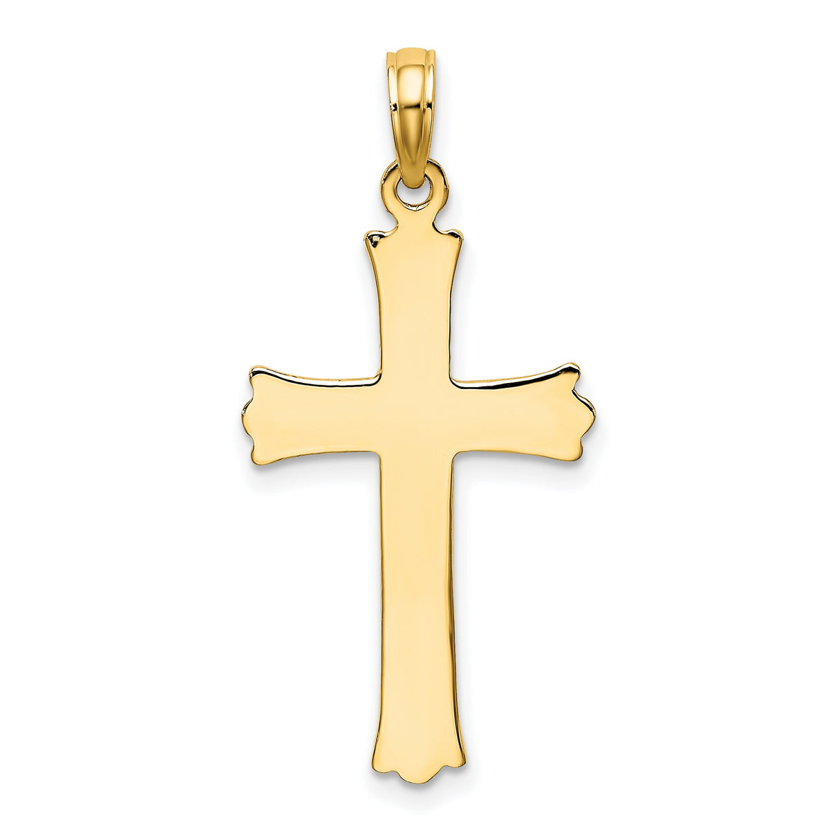 14k Yellow Gold Cross Pendant with Starburst Center and Fleur-de-Lis Detail