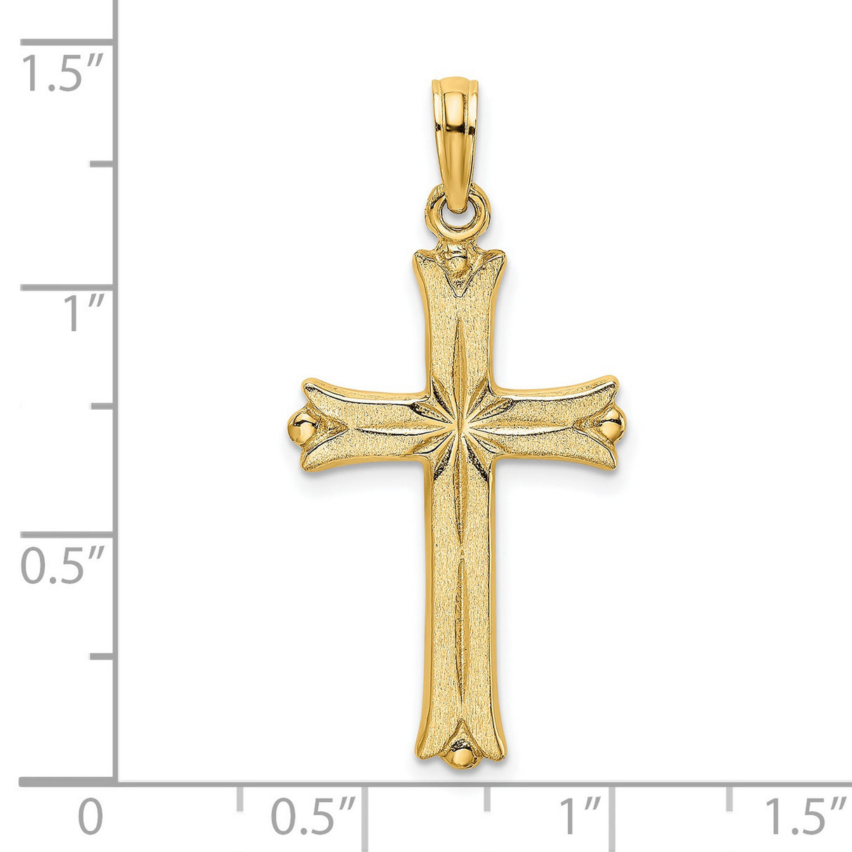 14k Yellow Gold Cross Pendant with Starburst Center and Fleur-de-Lis Detail