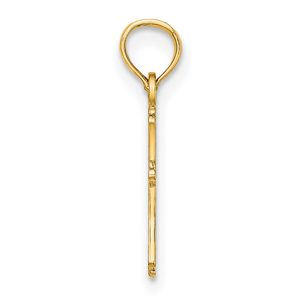 14k Yellow Gold Cross Pendant with Textured Scroll Detail and Curved Bail for Men and Women