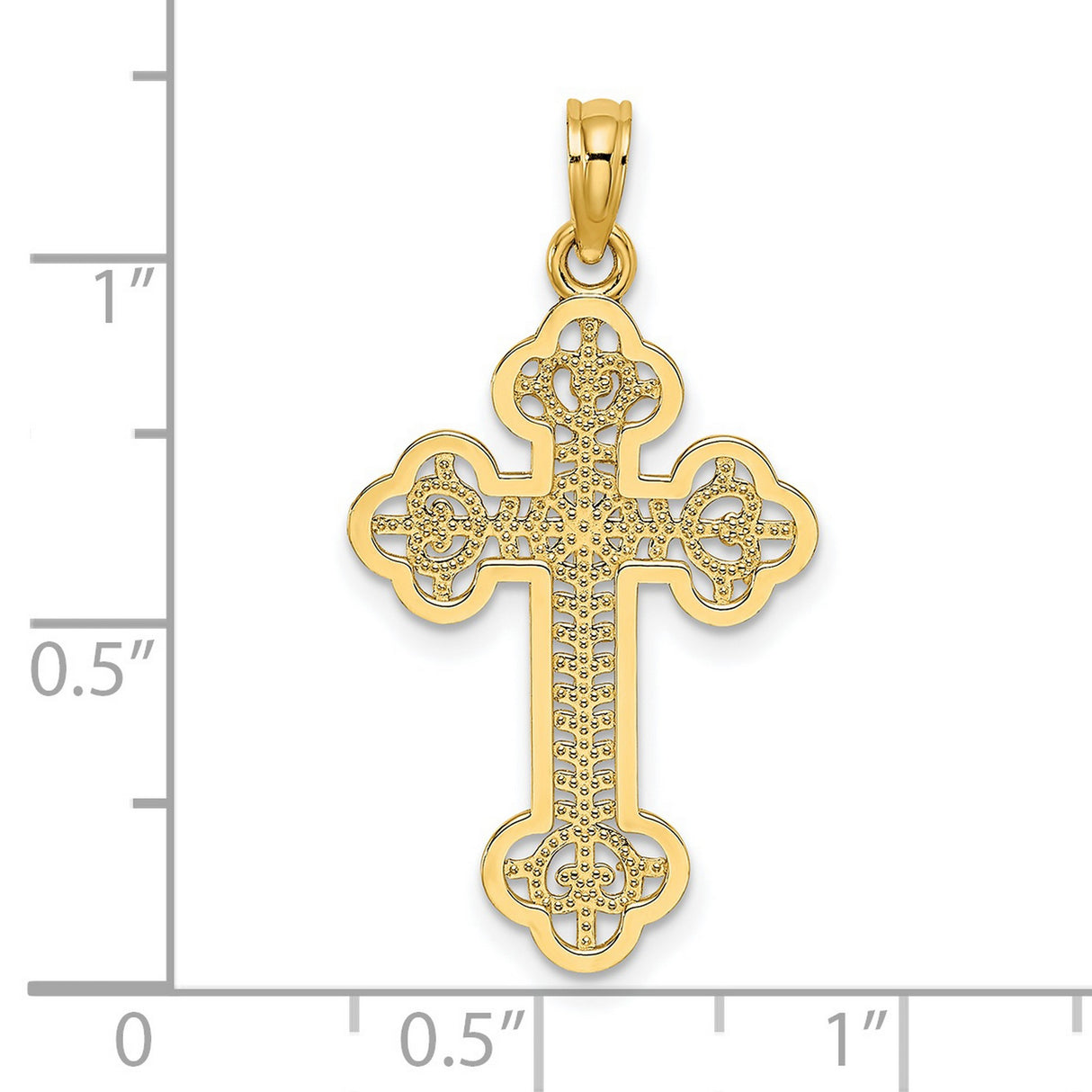 14k Yellow Gold Cross Pendant with Detailed Filigree Design and Mirror Finish