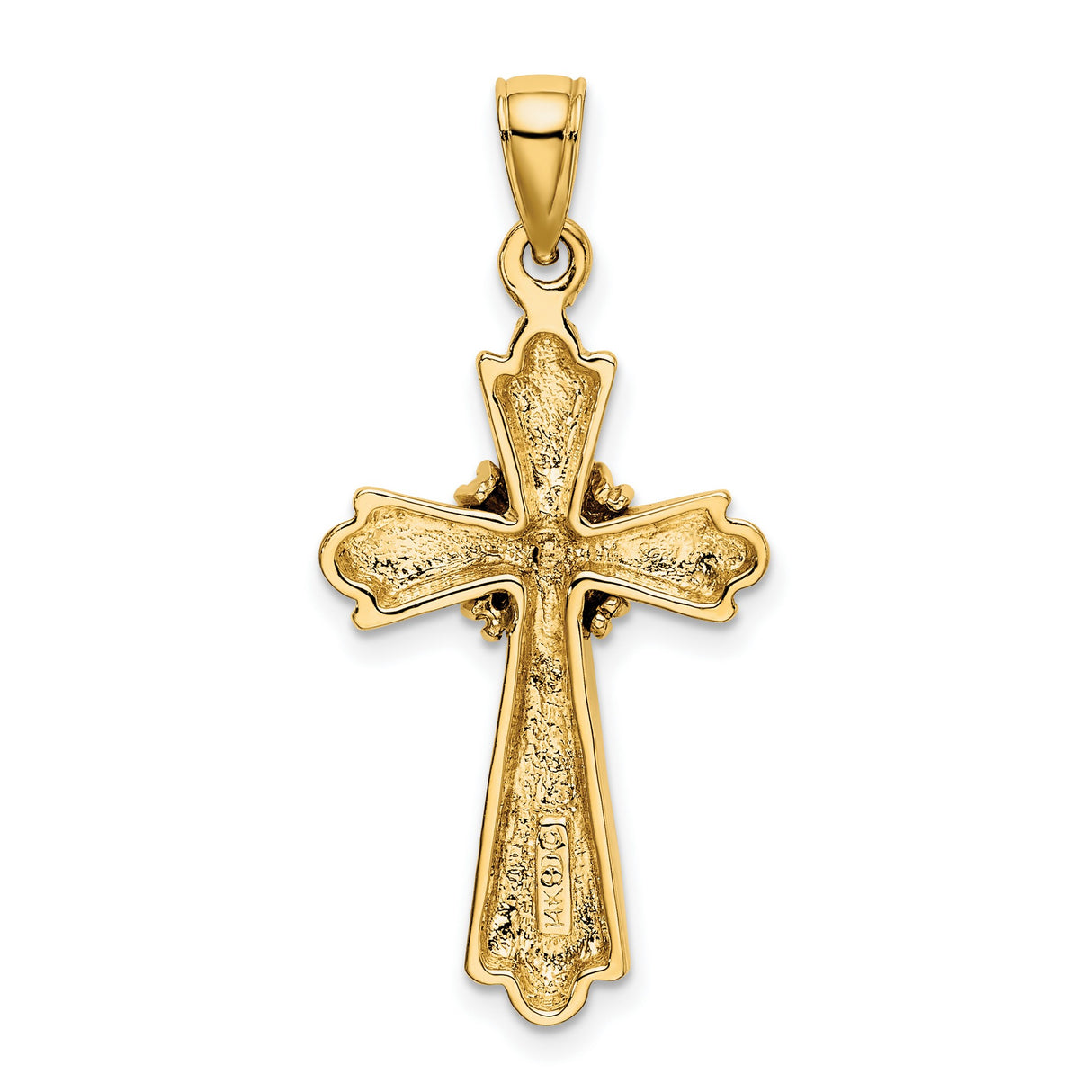 14k Yellow Gold Cross Pendant with Woven Knot Design, Textured Religious Charm for Men and Women