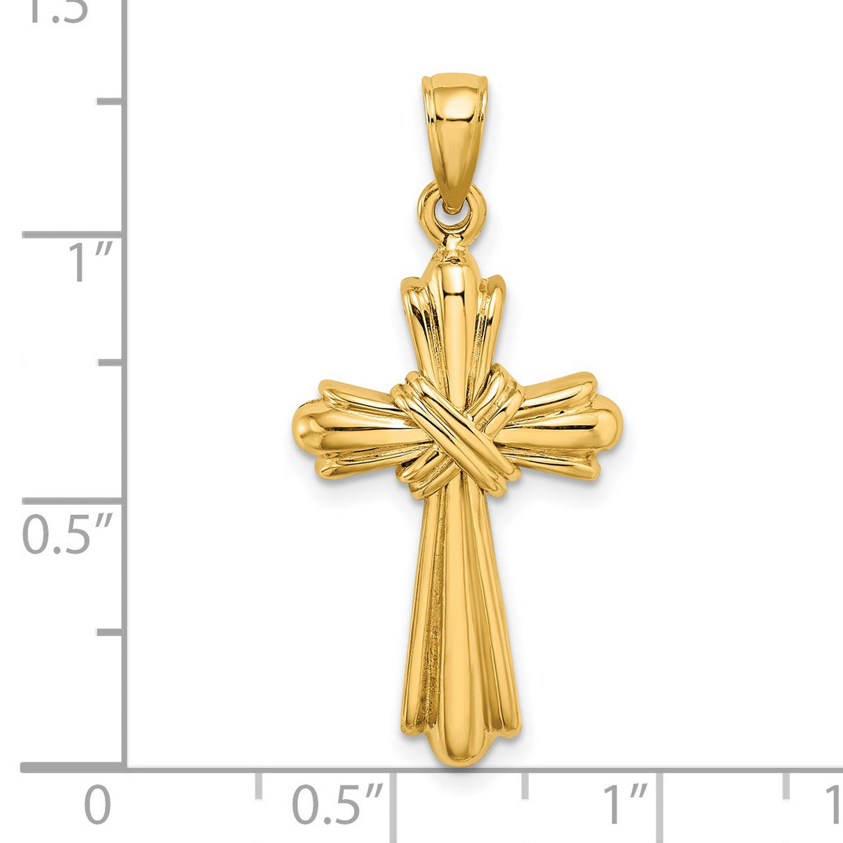 14k Yellow Gold Cross Pendant with Woven Knot Design, Textured Religious Charm for Men and Women