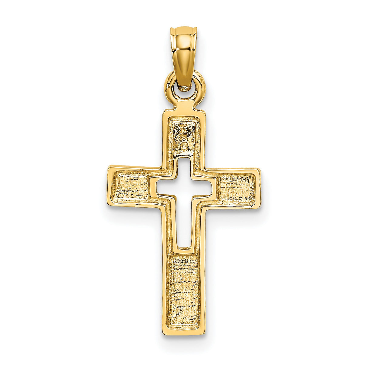 14k Yellow Gold Cross Pendant with Cut-Out Design, Minimalist Religious Charm for Men and Women