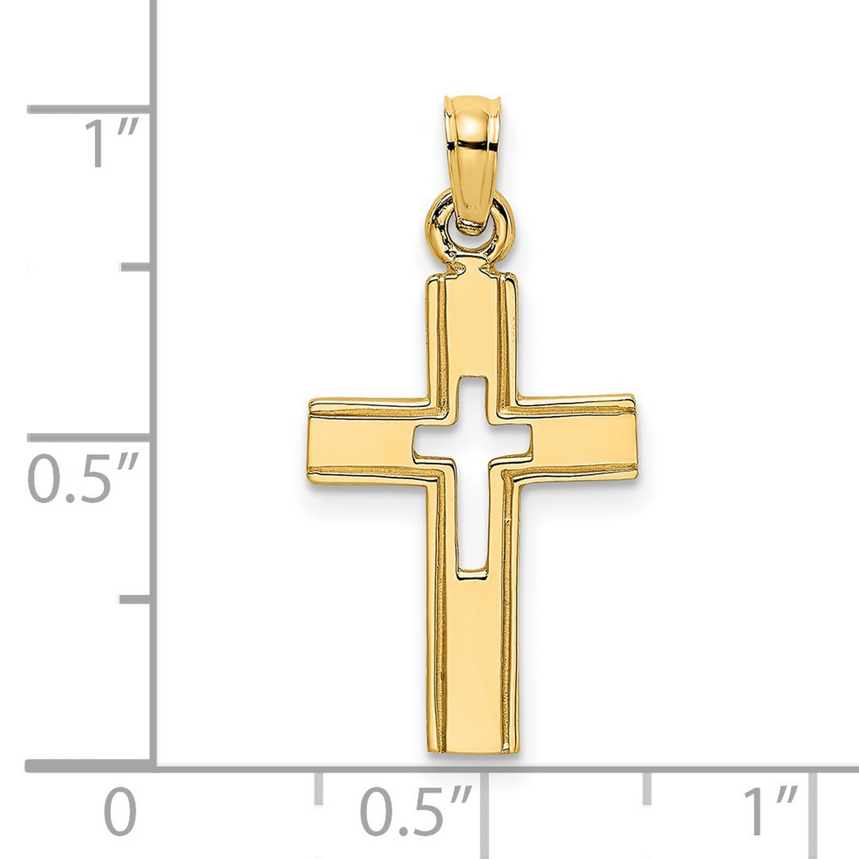 14k Yellow Gold Cross Pendant with Cut-Out Design, Minimalist Religious Charm for Men and Women