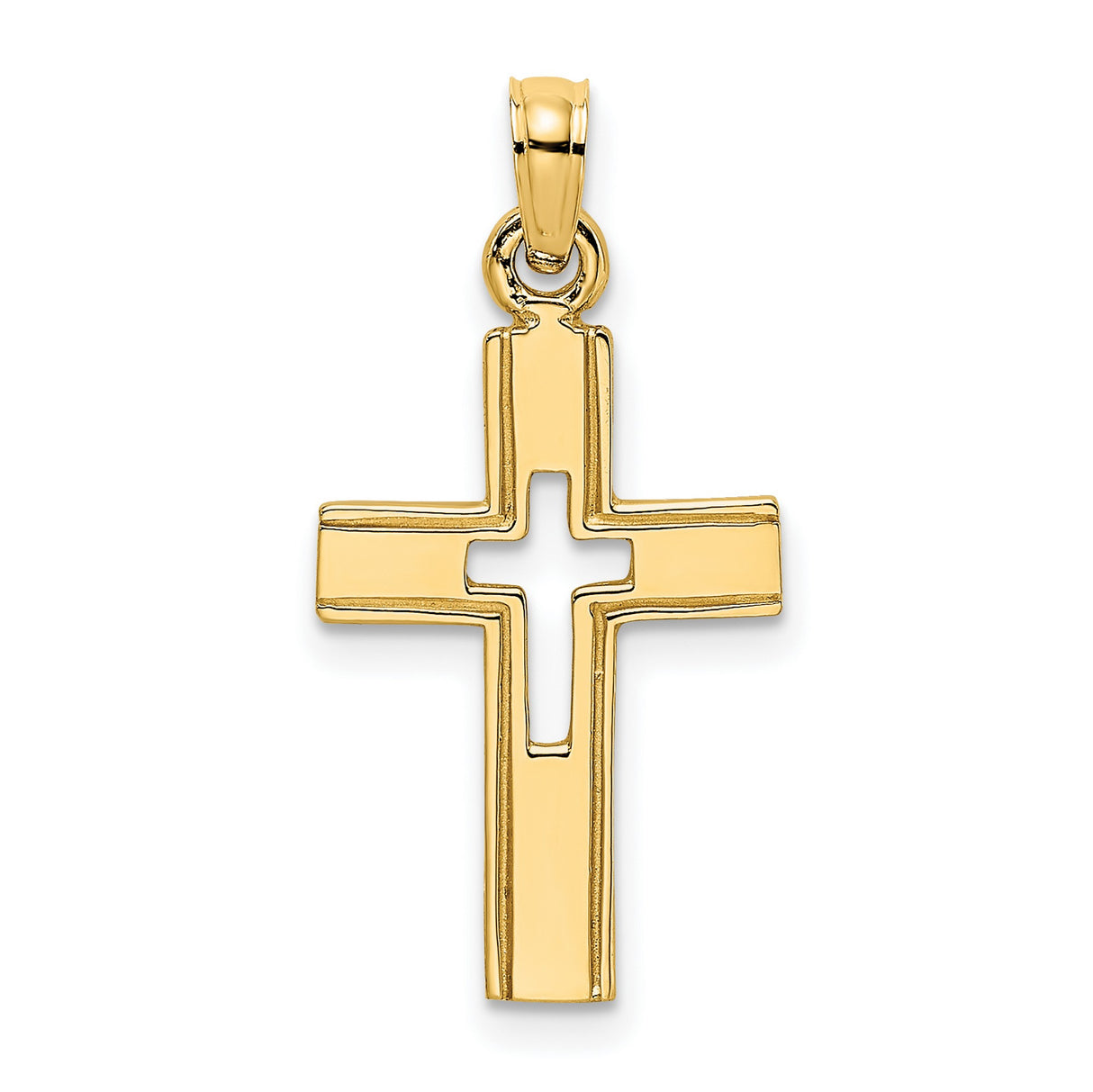 14k Yellow Gold Cross Pendant with Cut-Out Design, Minimalist Religious Charm for Men and Women
