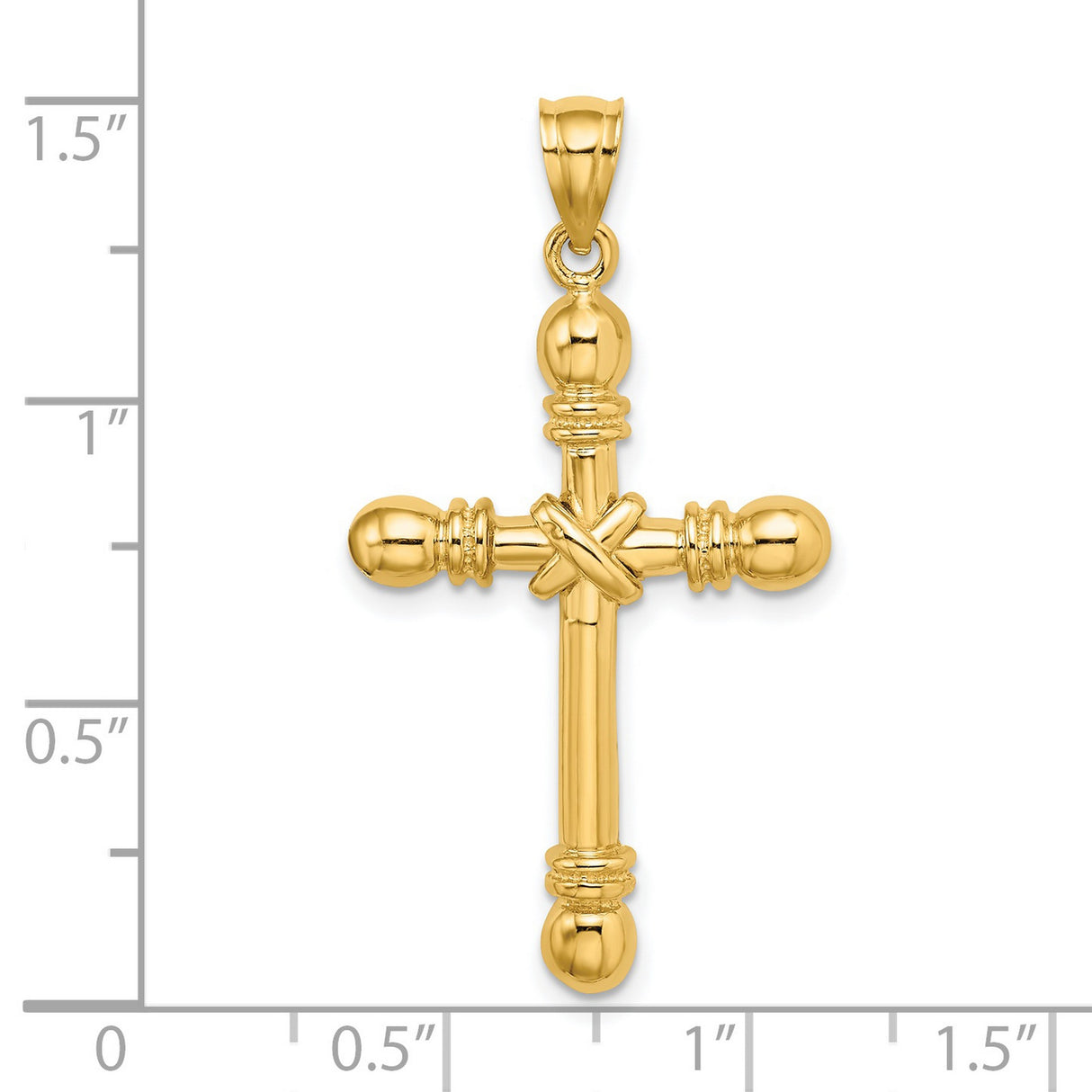 14k Yellow Gold Rope Style Cross Pendant with Dome Capped Ends, Faith-Inspired Religious Jewelry
