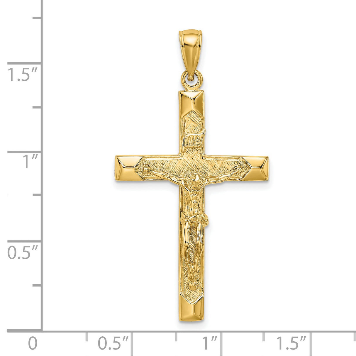 14k Yellow Gold Crucifix Cross Pendant with INRI and Jesus Figure for Men and Women
