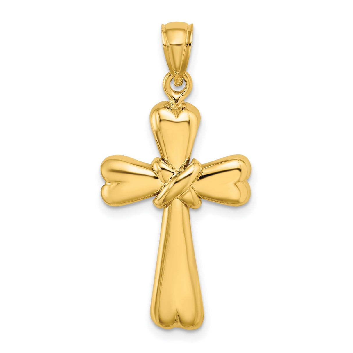 14k Yellow Gold Cross Pendant with Polished Domed Minimalist Design for Men and Women