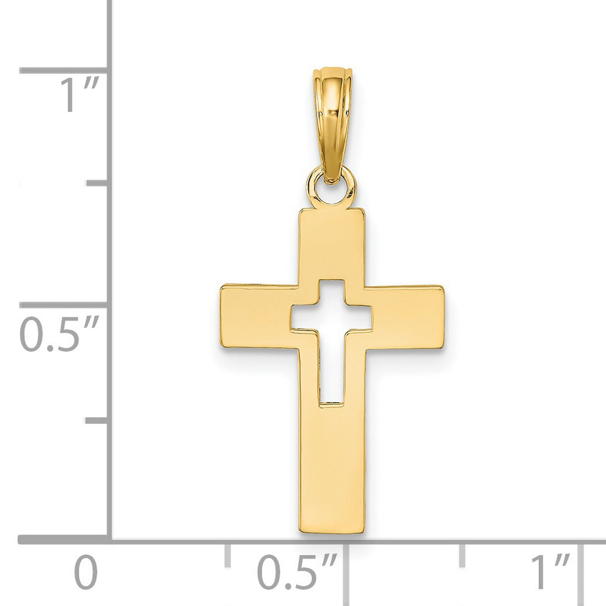 14k Yellow Gold Cut-Out Cross Pendant with Polished Finish, Modern Minimalist Faith Jewelry
