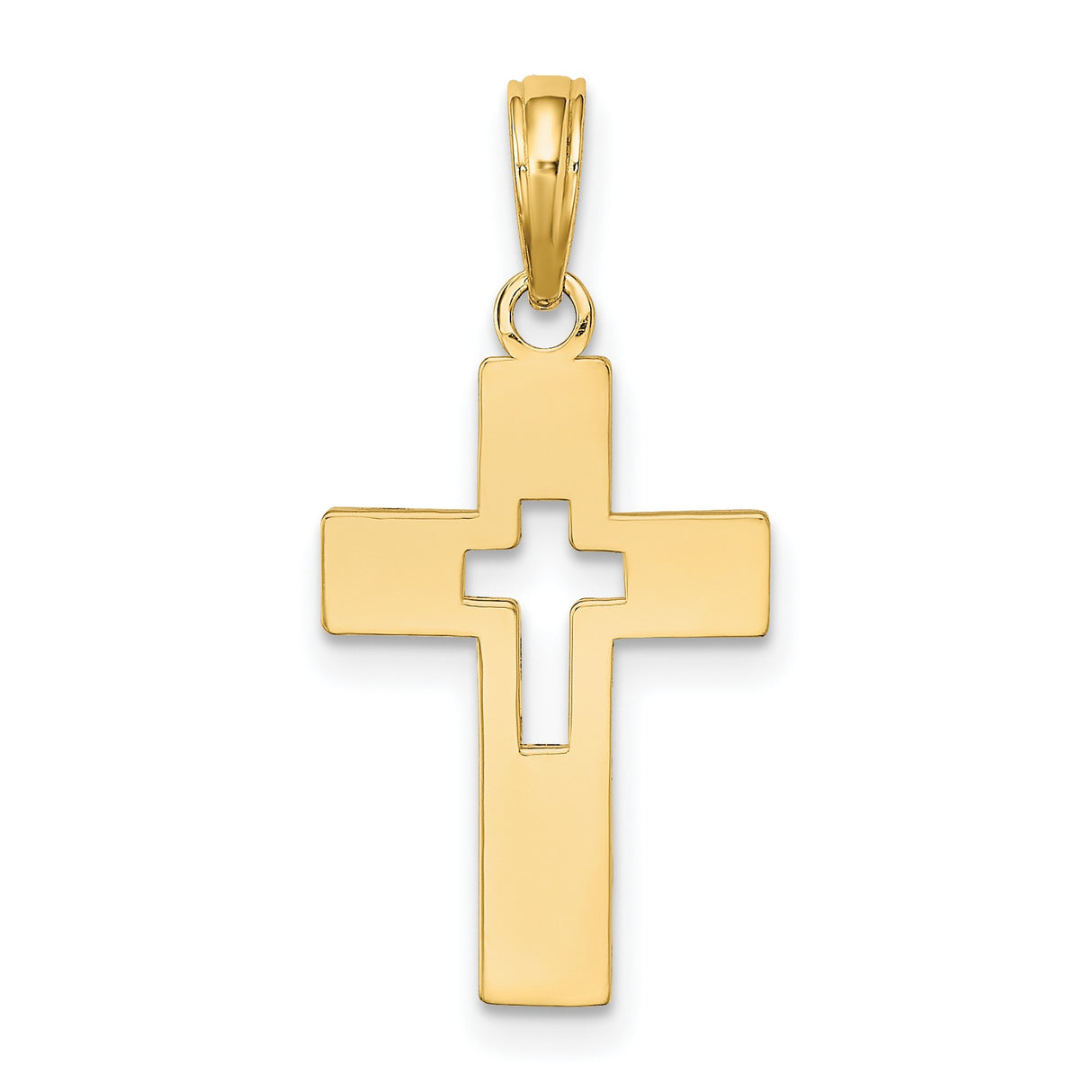 14k Yellow Gold Cut-Out Cross Pendant with Polished Finish, Modern Minimalist Faith Jewelry