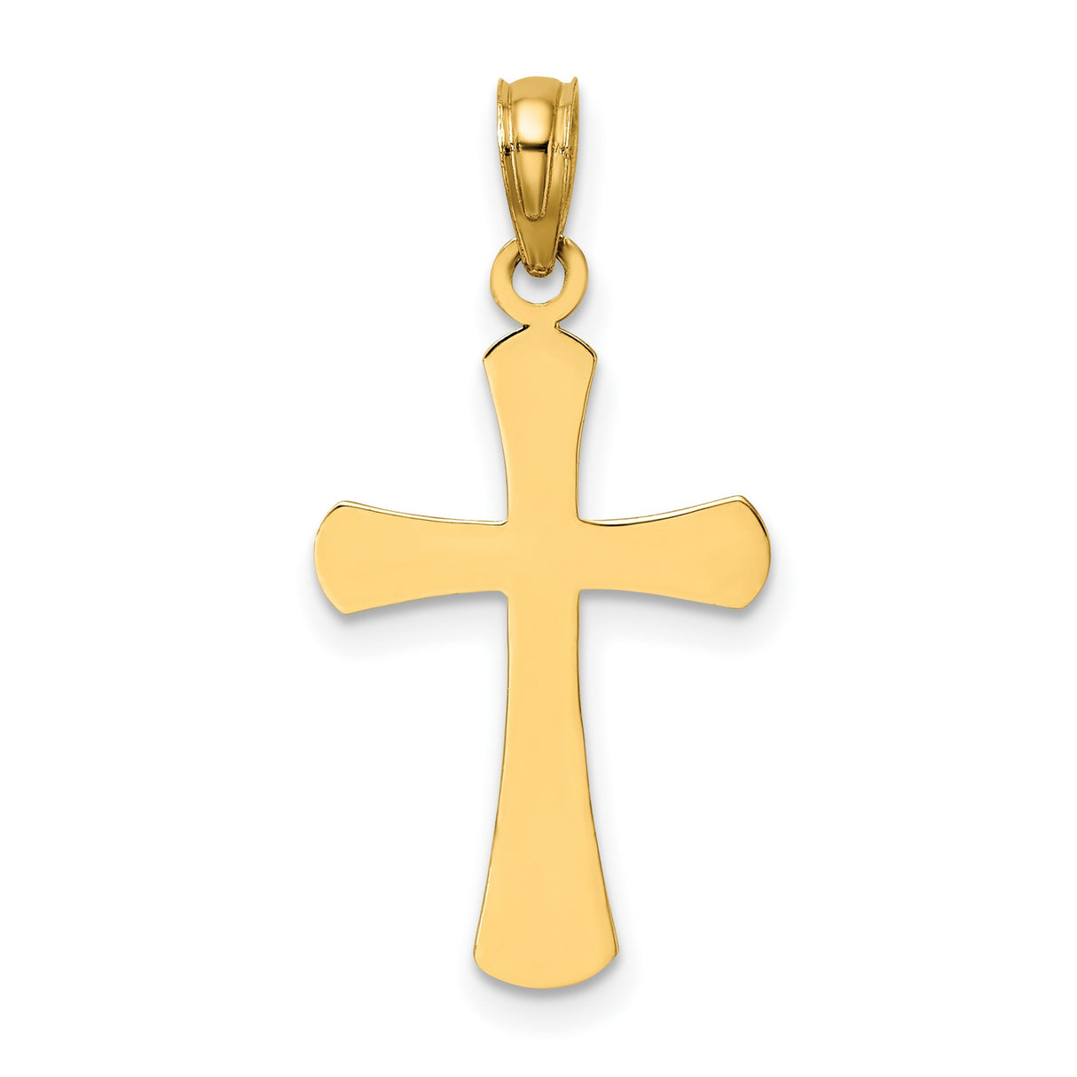 14k Yellow Gold Cross Pendant with Beveled Mirror Finish, Religious Charm for Men and Women