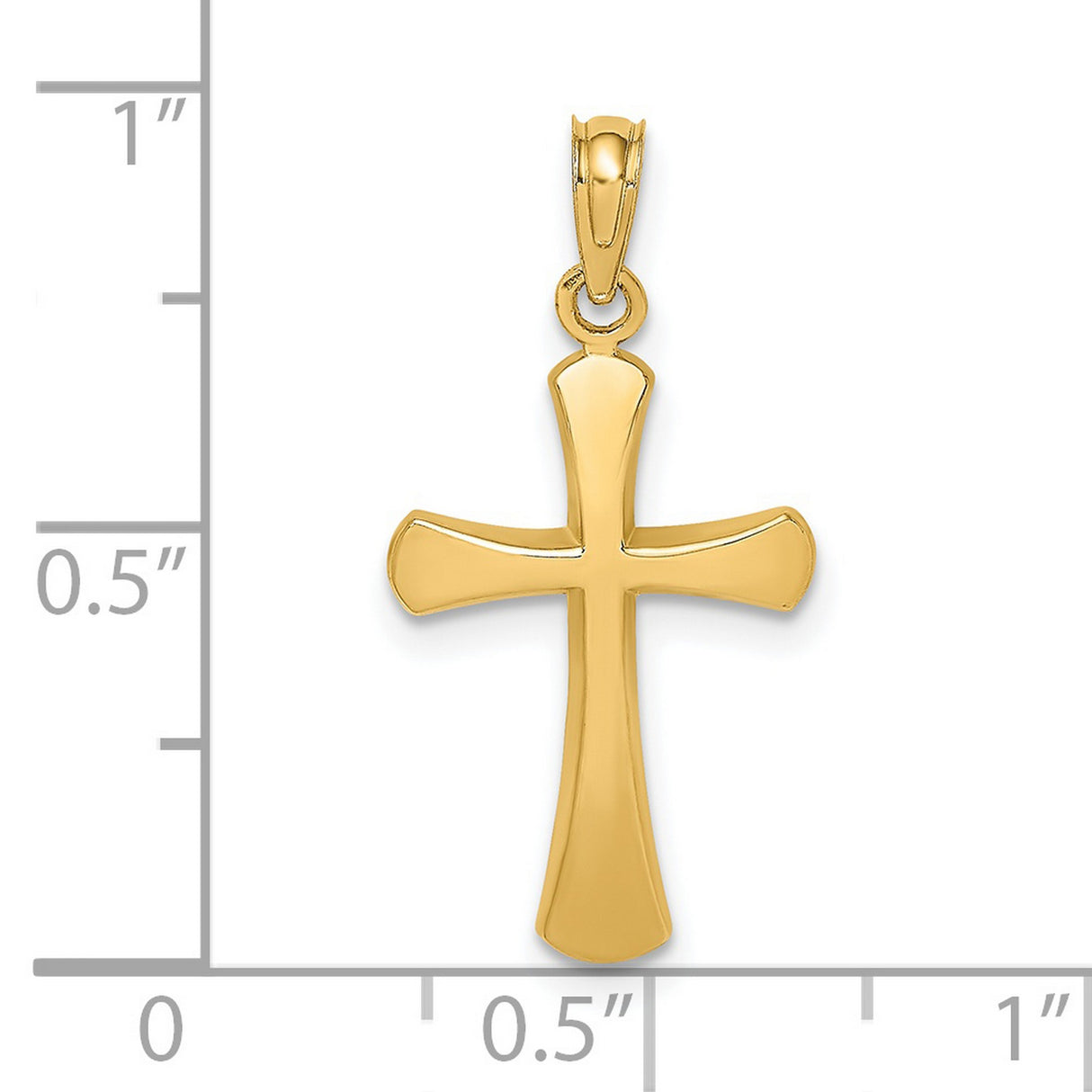 14k Yellow Gold Cross Pendant with Beveled Mirror Finish, Religious Charm for Men and Women