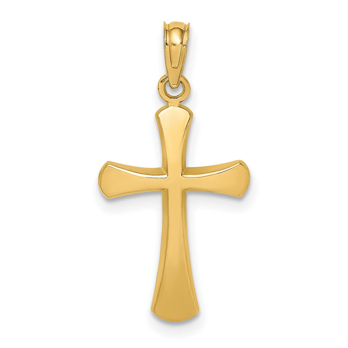 14k Yellow Gold Cross Pendant with Beveled Mirror Finish, Religious Charm for Men and Women