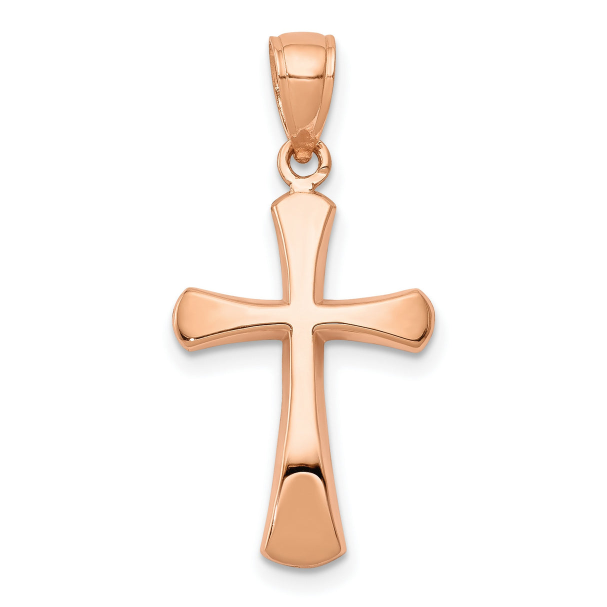 14k Rose Gold Cross Pendant with Beveled Edge Design, Polished Modern Faith Jewelry for Men and Women