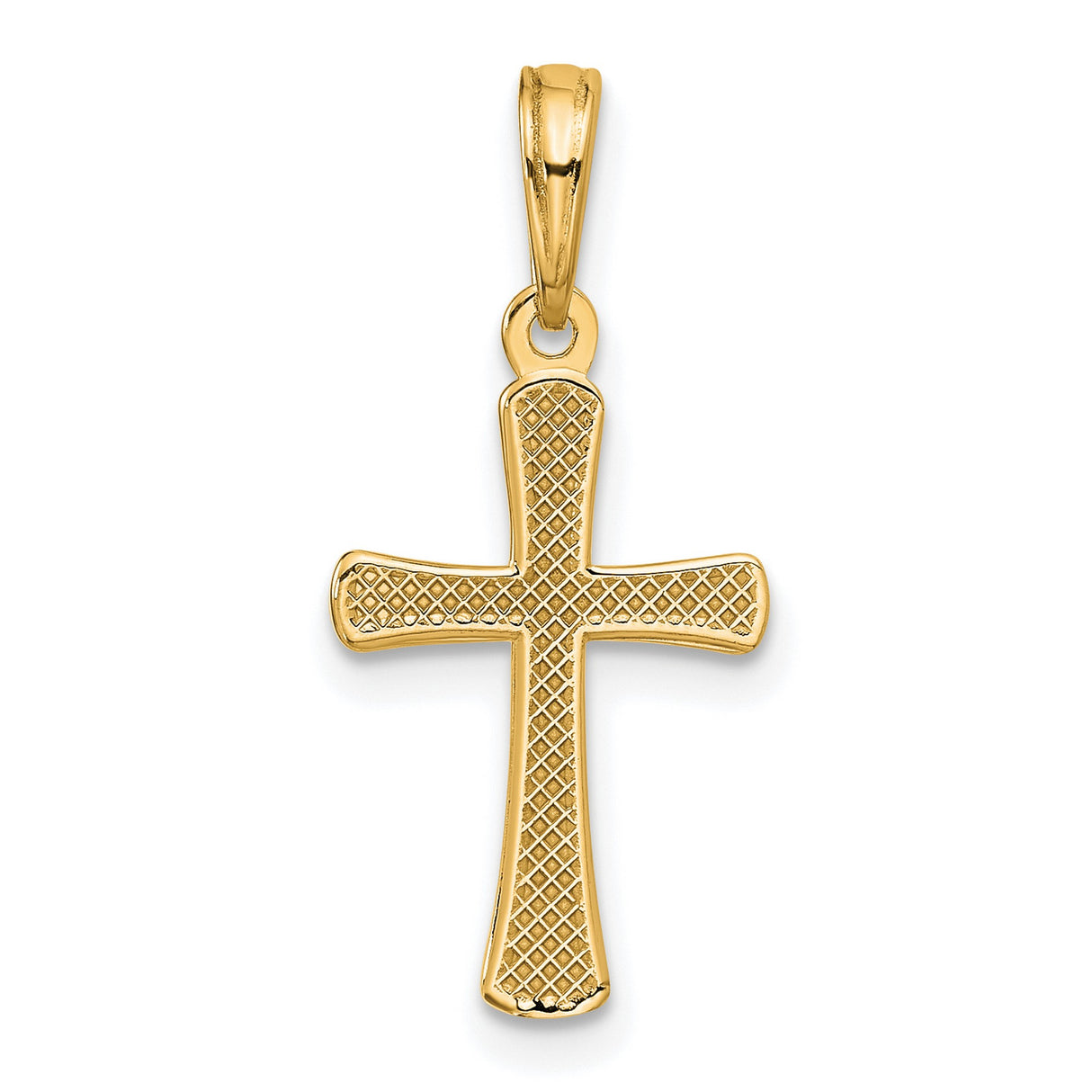10k Yellow Gold Cross Pendant with Polished Beveled Design, Sleek Minimalist Religious Style