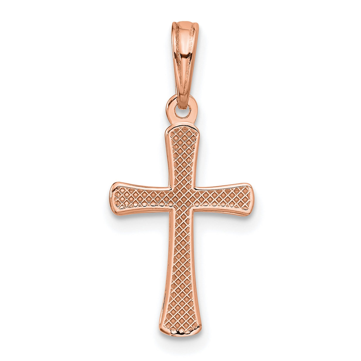10k Rose Gold Beveled Cross Pendant with Mirror Finish and Rounded Tips