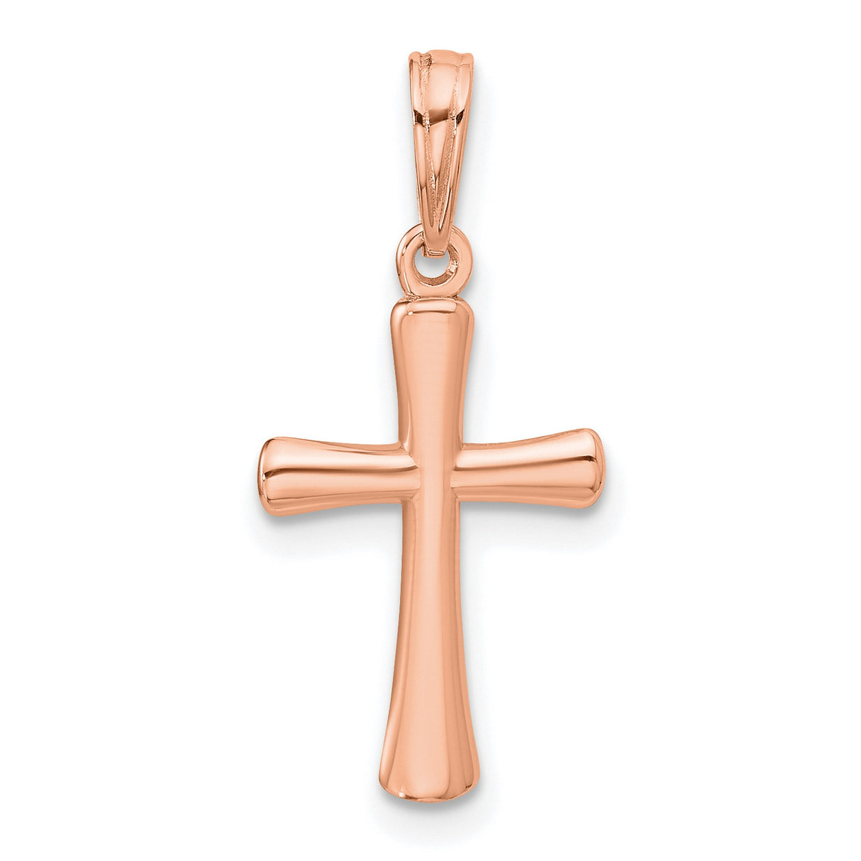 10k Rose Gold Beveled Cross Pendant with Mirror Finish and Rounded Tips
