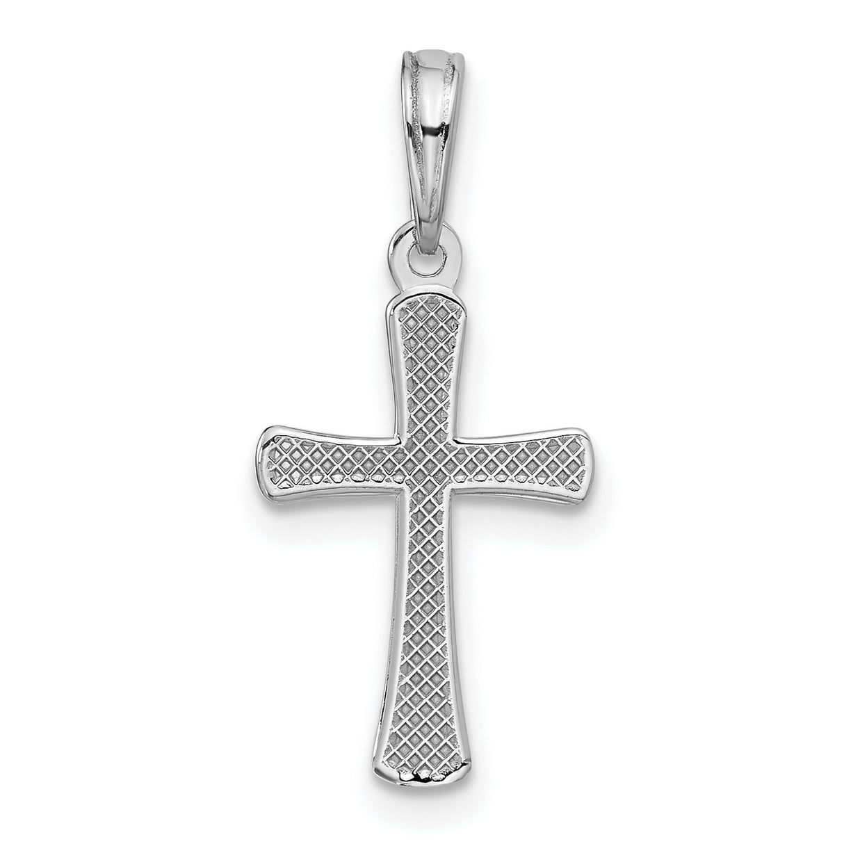 14k White Gold Cross Pendant with Beveled Edge and Polished Mirror Finish