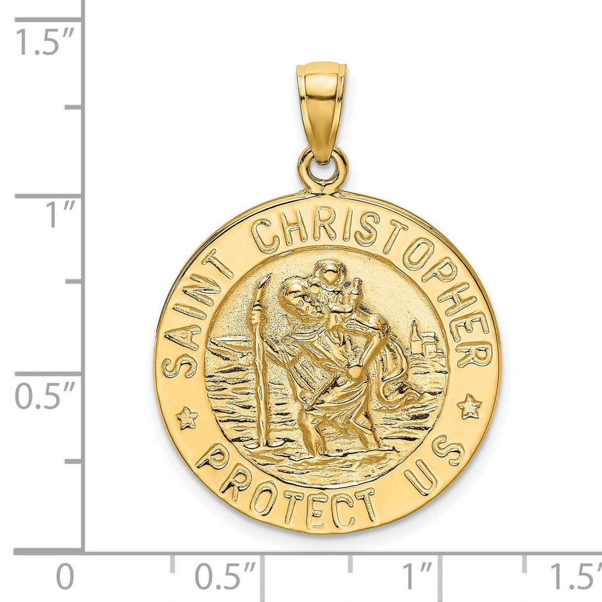 14k Yellow Gold Saint Christopher Pendant, Catholic Travel Protection Medal Charm